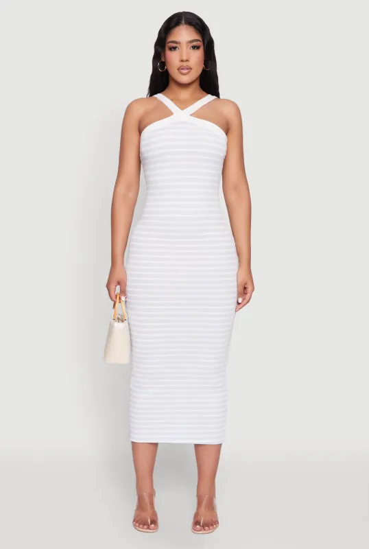 Iris Striped Halter Midi Dress sold by Rainbow
