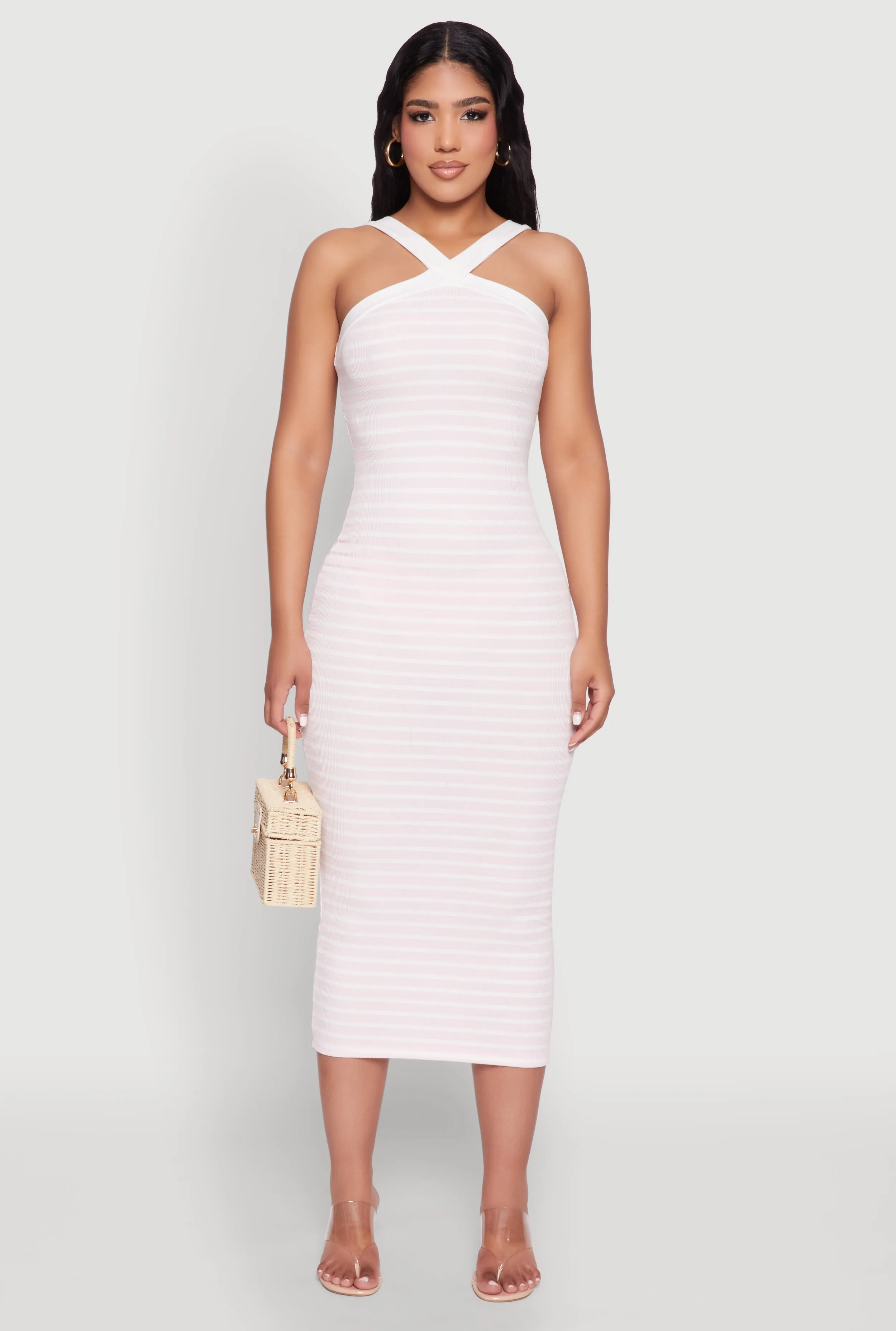 Iris Striped Halter Midi Dress sold by Rainbow
