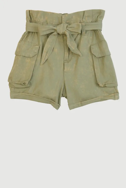 Girls Mineral Wash Paper Bag Waist Cargo Shorts sold by Rainbow