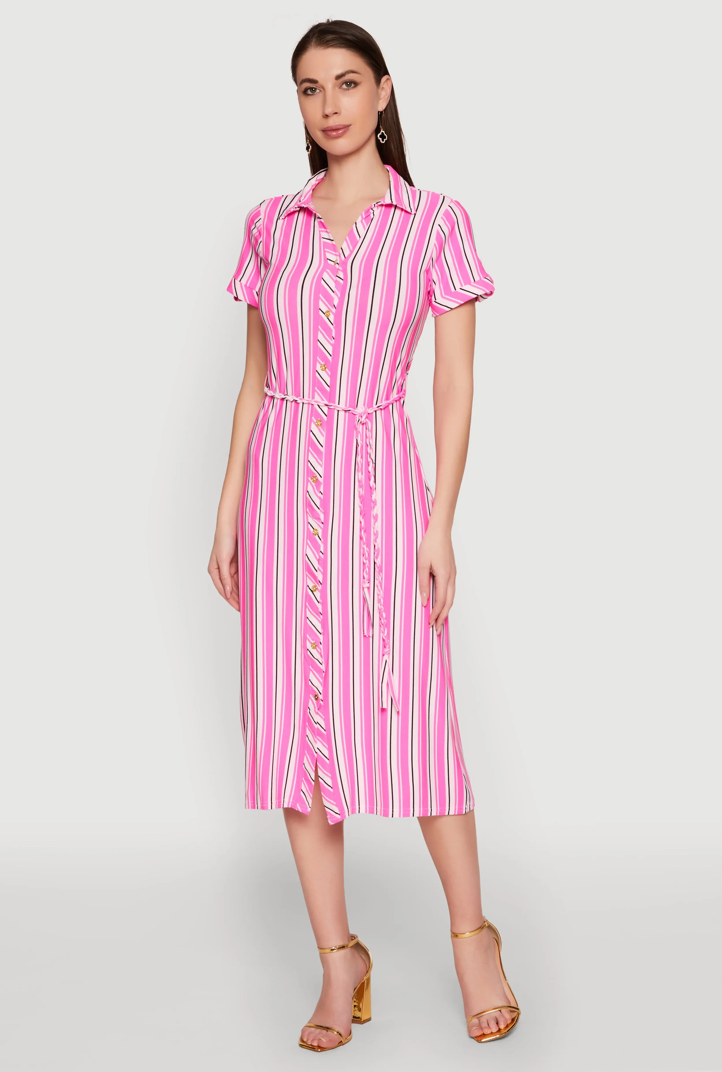Striped Short Sleeve Shirt Dress sold by Rainbow