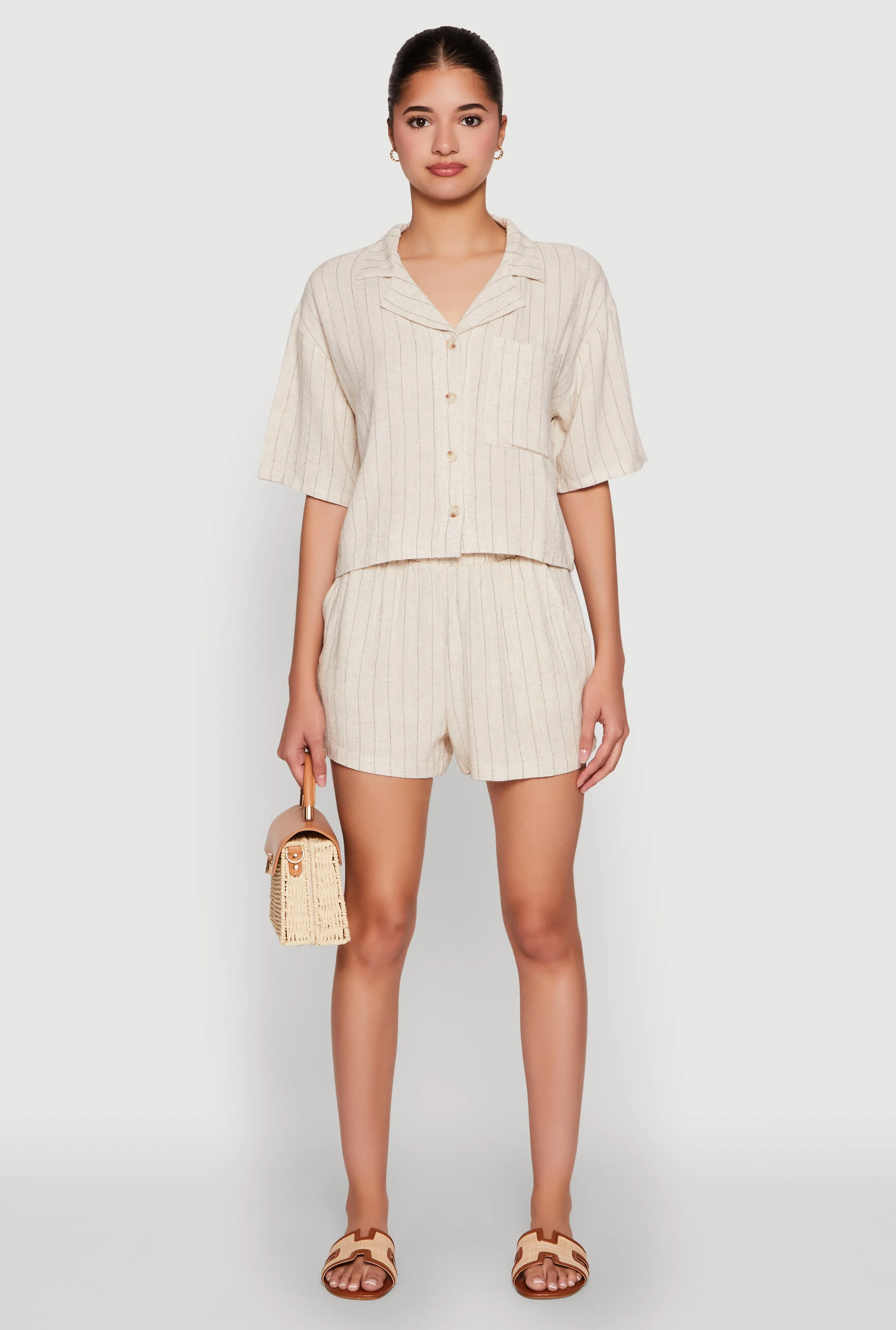 Linen Pinstripe Shorts sold by Rainbow