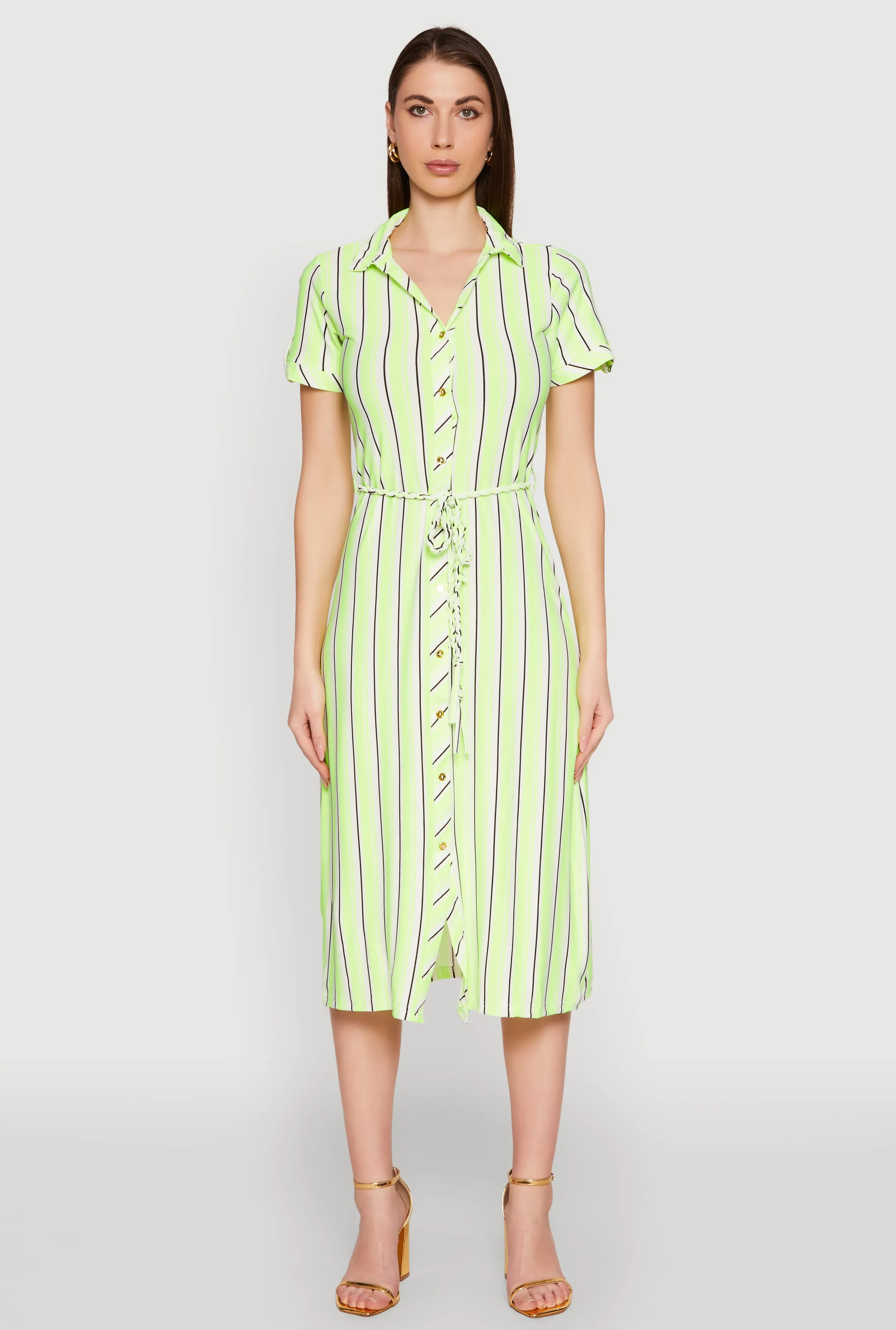 Striped Short Sleeve Shirt Dress sold by Rainbow