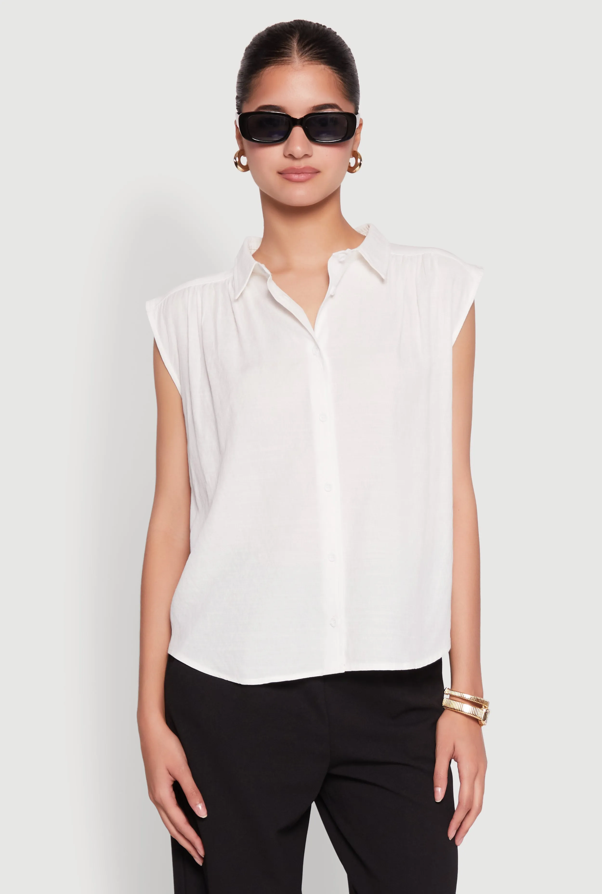Ruched Sleeve Button Front Shirt sold by Rainbow product image thumbnail 2