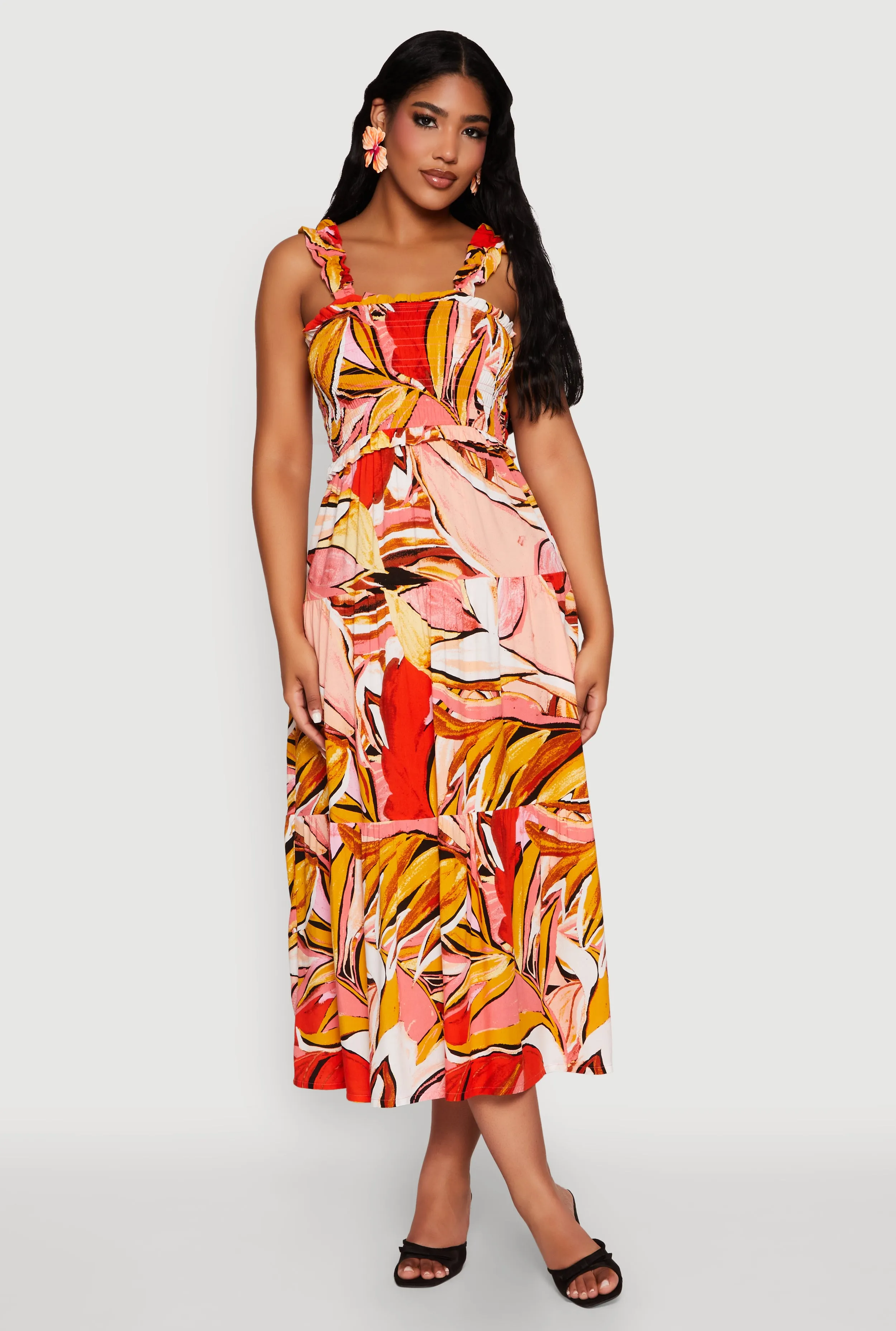 Printed Pattern Smocked Tiered Dress sold by Rainbow