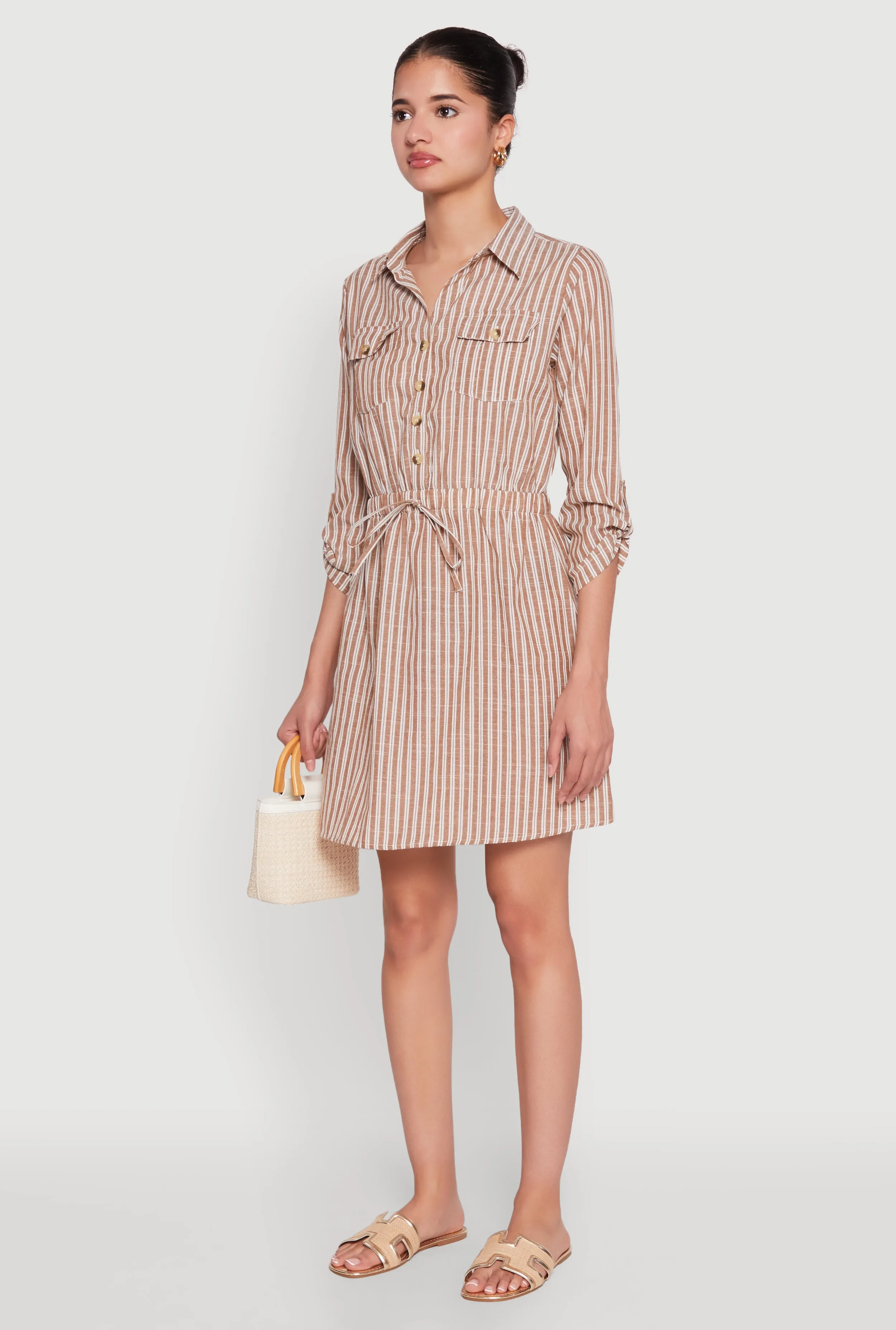 Pinstripe Tabbed Sleeve Shirt Dress sold by Rainbow product image thumbnail 3