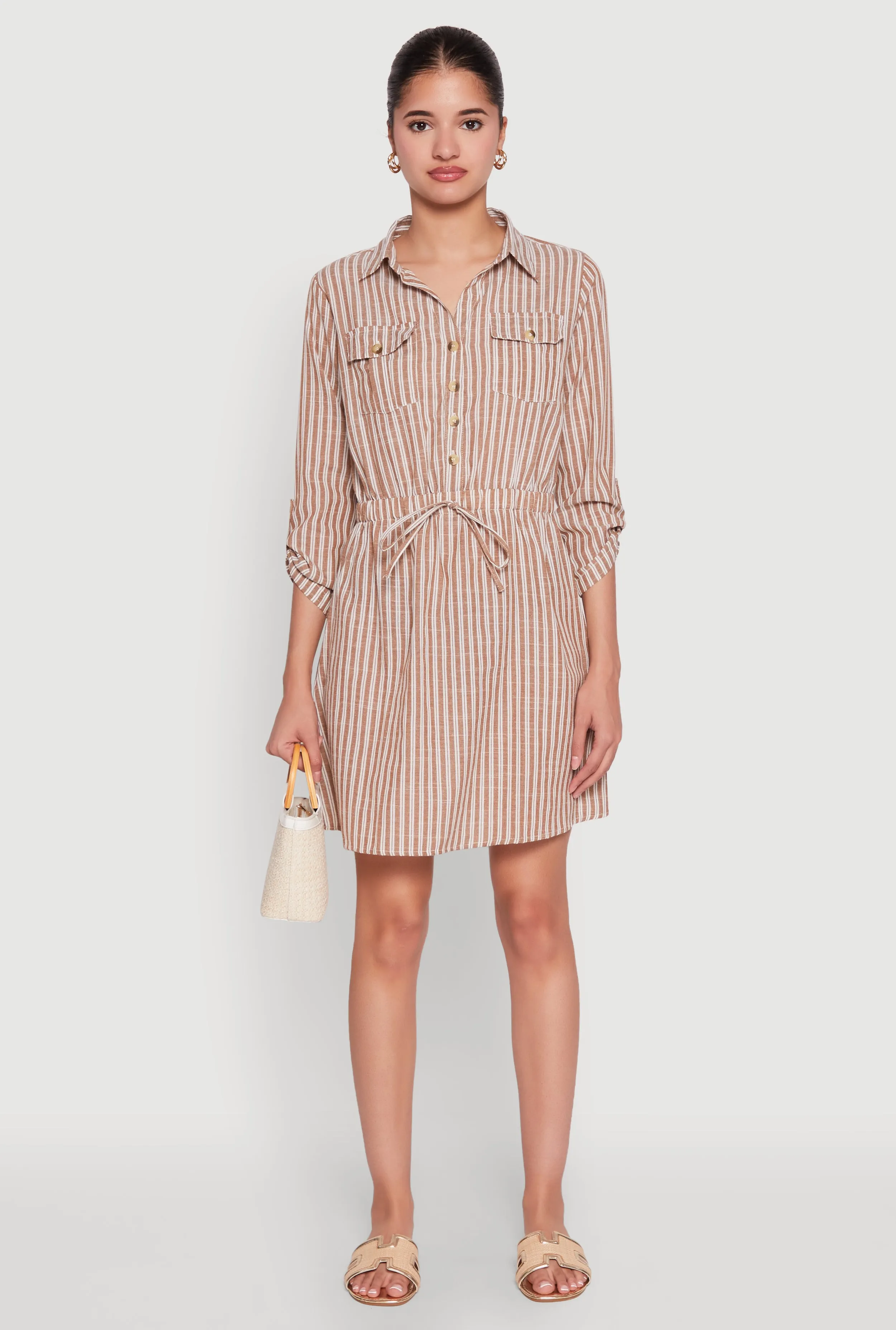Pinstripe Tabbed Sleeve Shirt Dress sold by Rainbow product image thumbnail 2