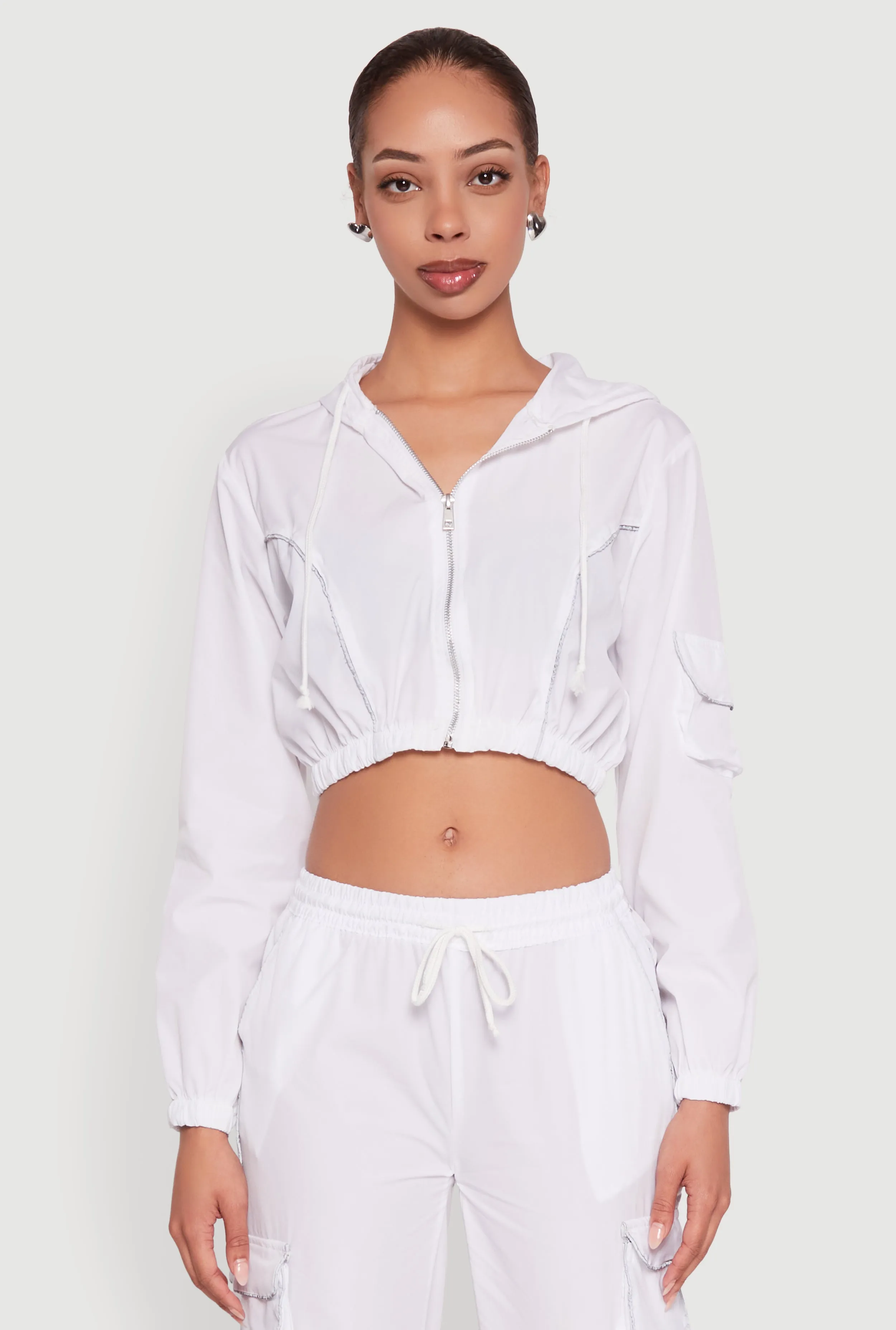 Reflective Trim Cropped Windbreaker sold by Rainbow