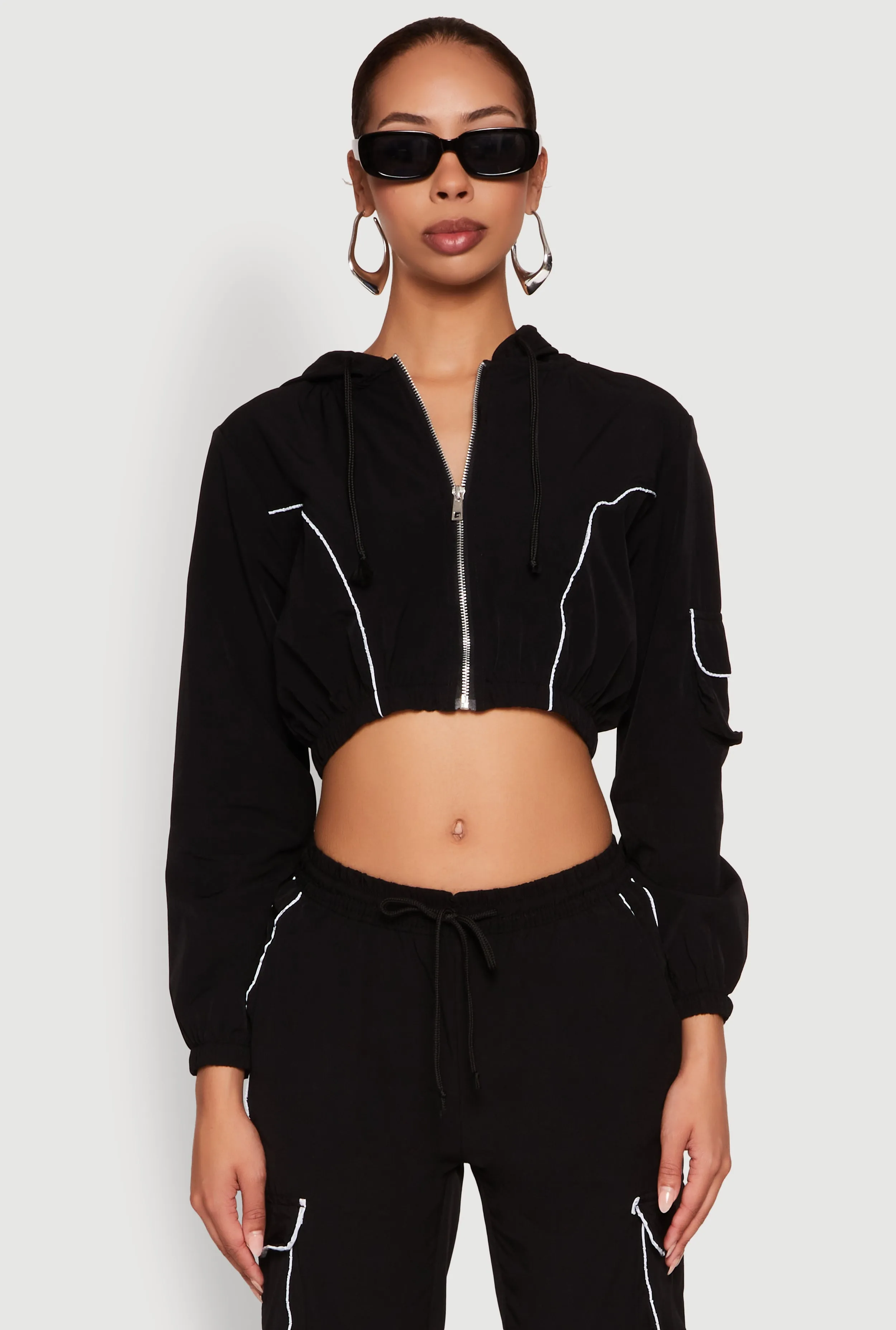 Reflective Trim Cropped Windbreaker sold by Rainbow