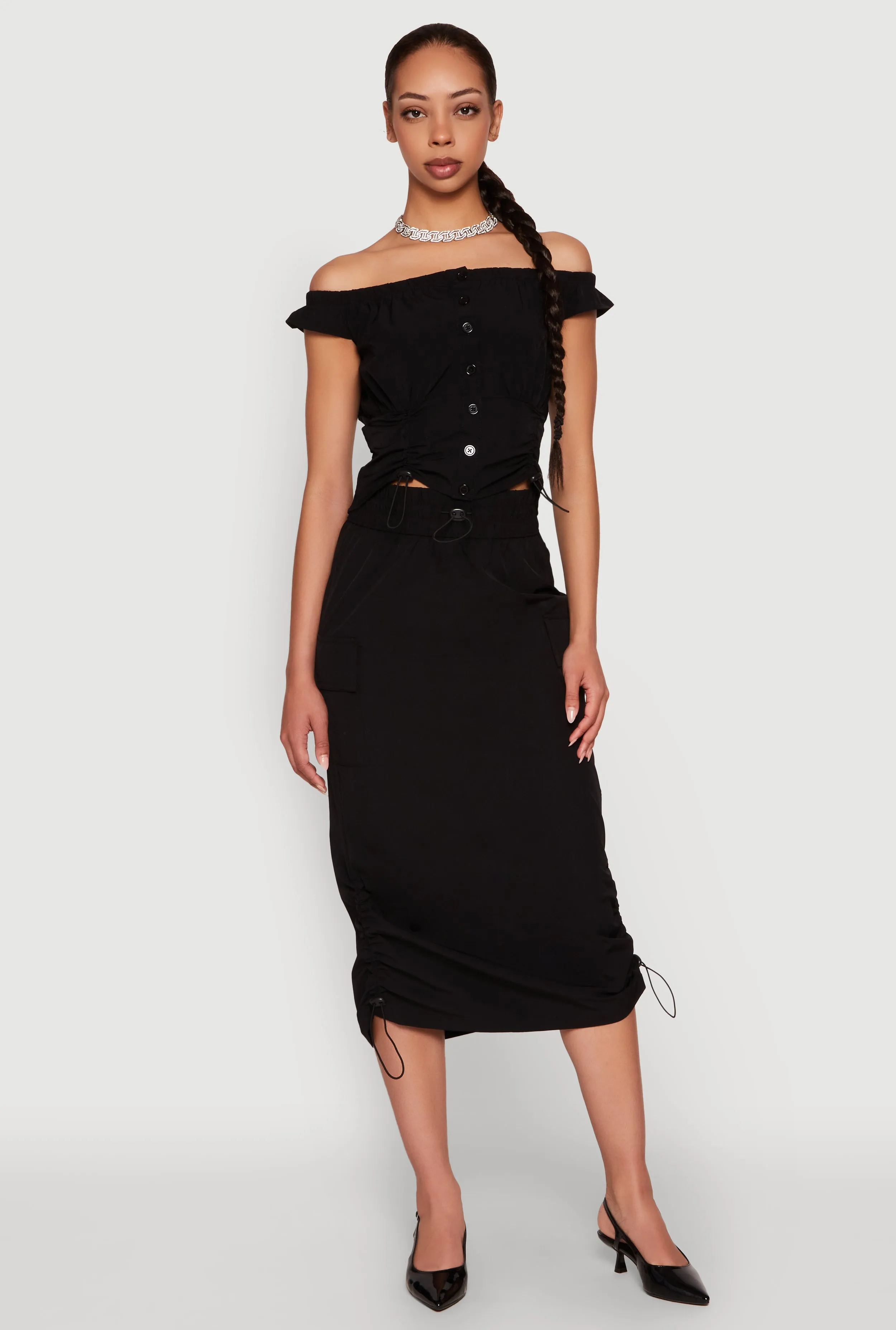 Toggle Drawstring Hem Midi Cargo Skirt sold by Rainbow product image thumbnail 2