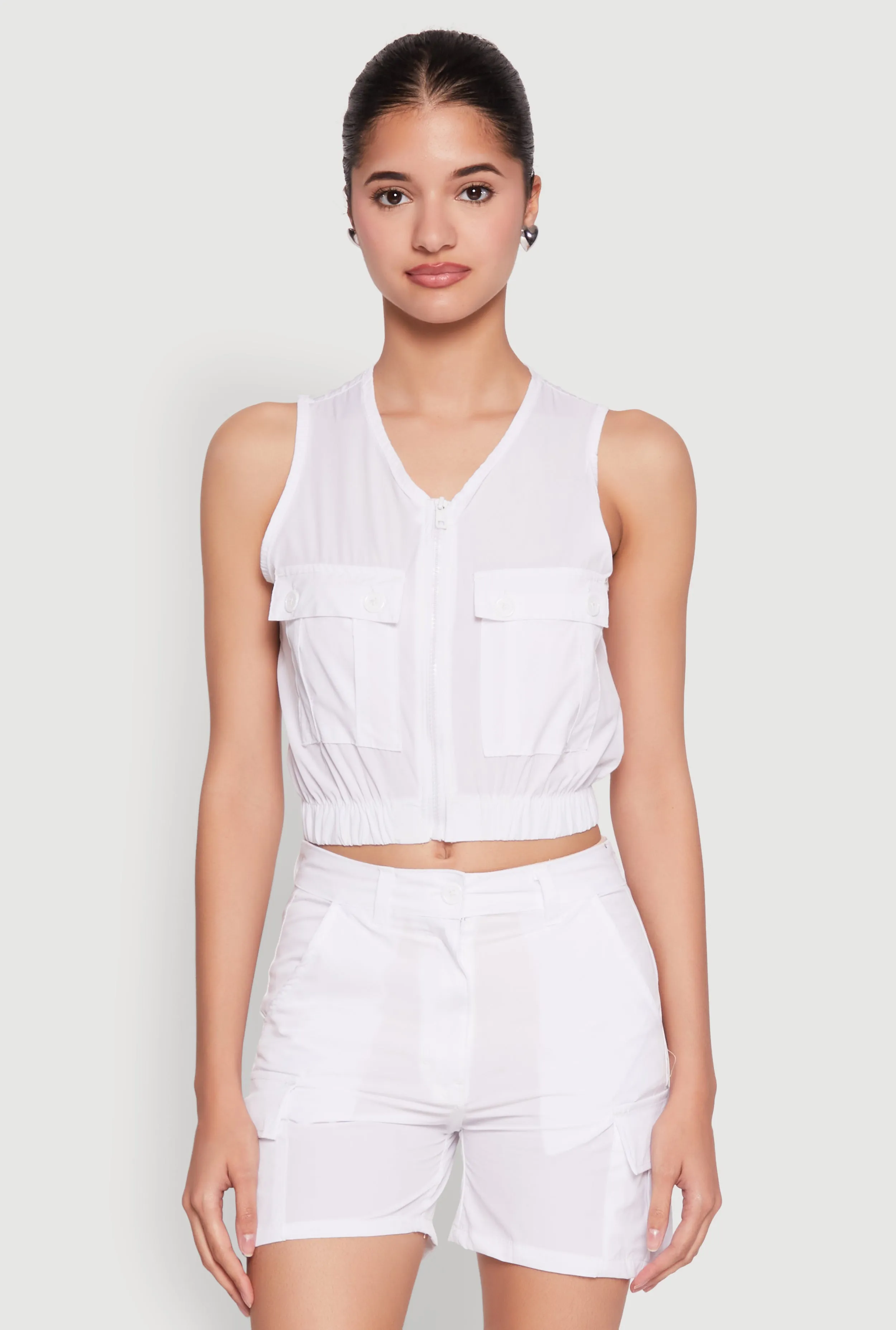Sleeveless Cargo Pocket Crop Top sold by Rainbow