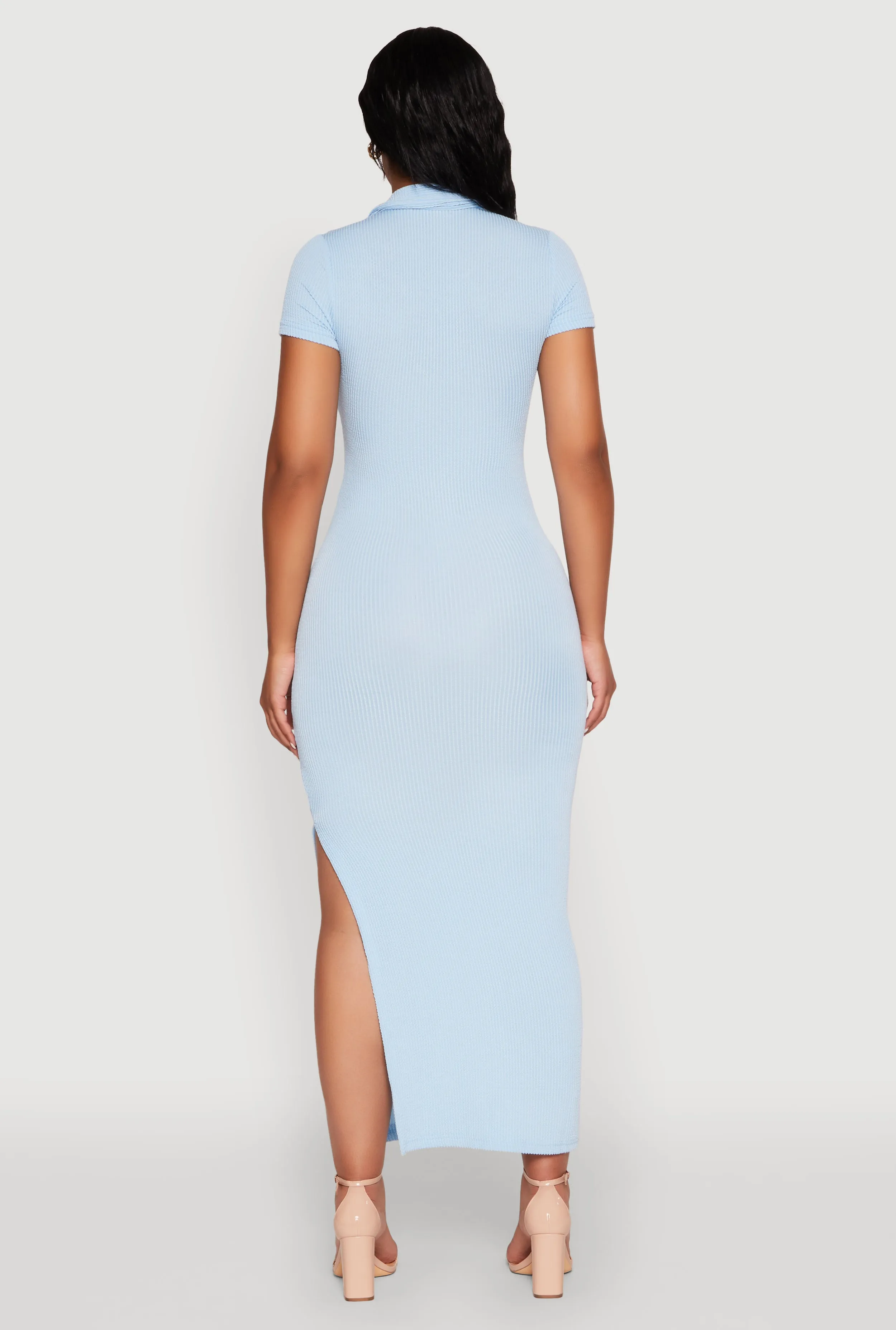 Side Slit Polo Collar Midi Dress sold by Rainbow product image thumbnail 5