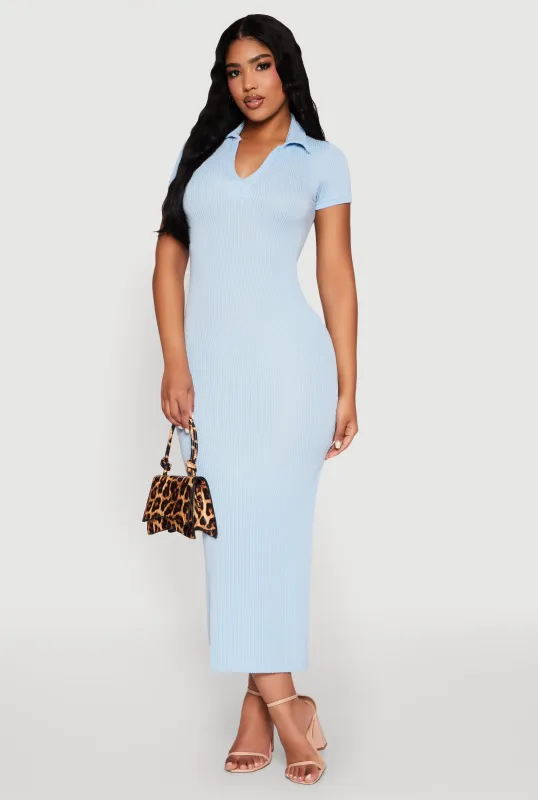 Side Slit Polo Collar Midi Dress sold by Rainbow