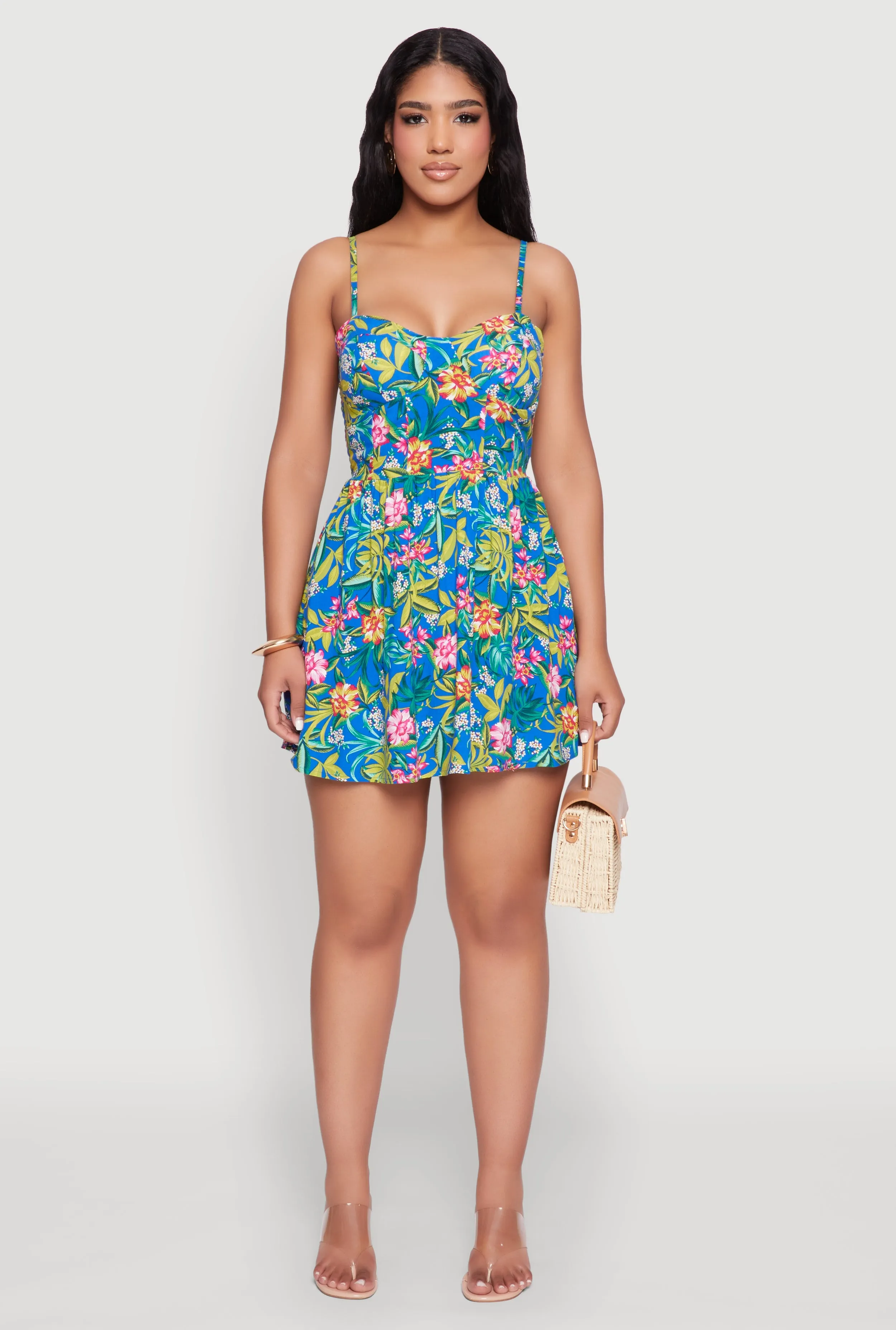 Tropical Floral Print Bustier Skater Dress sold by Rainbow