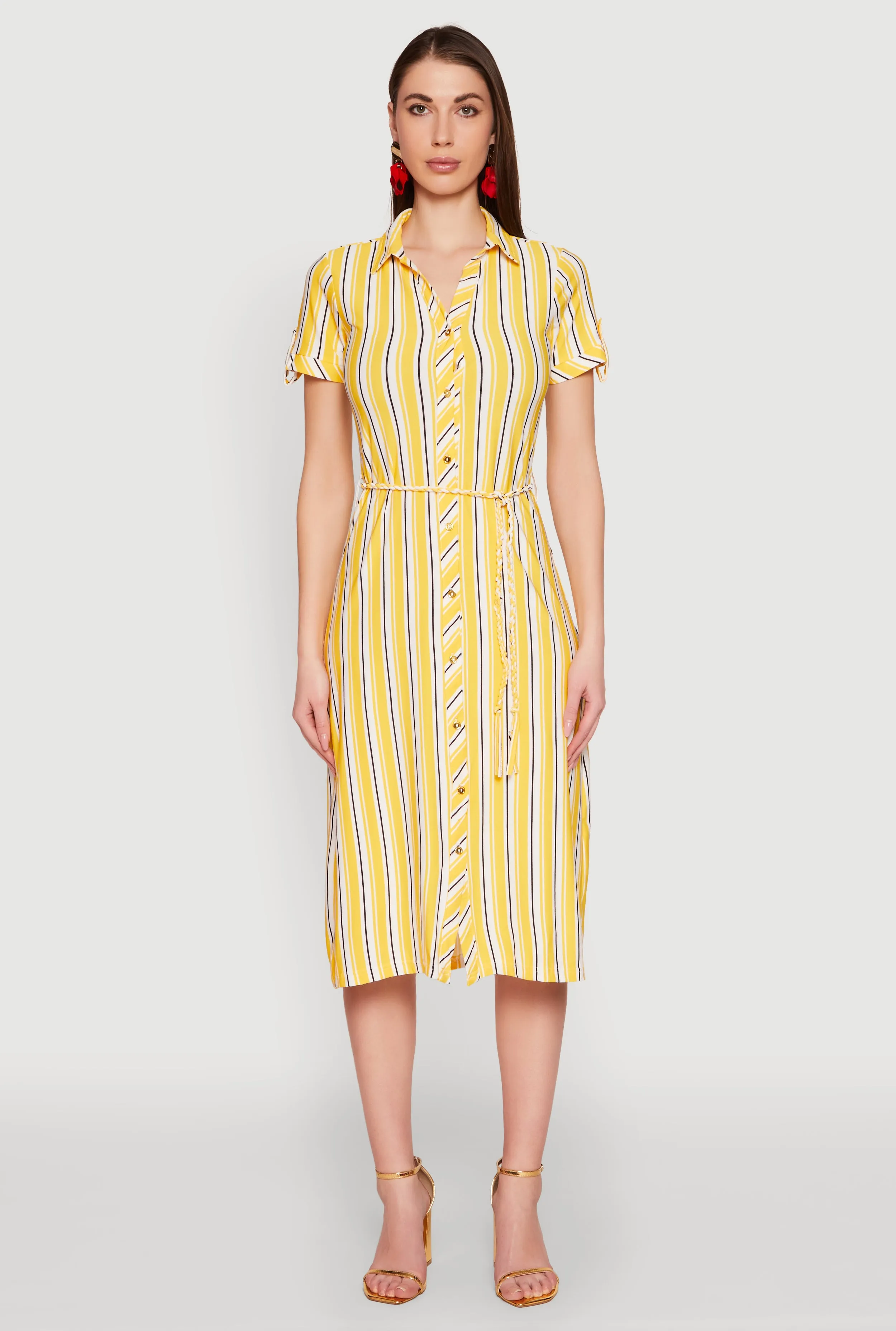 Striped Short Sleeve Shirt Dress sold by Rainbow