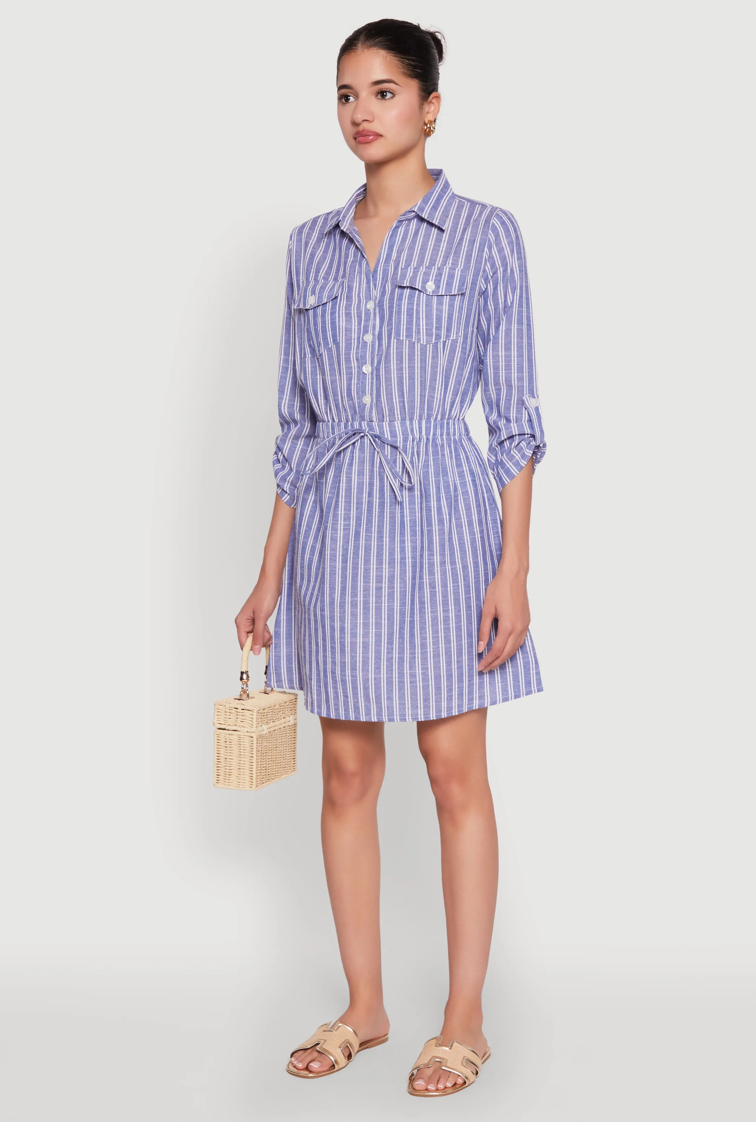 Pinstripe Tabbed Sleeve Shirt Dress sold by Rainbow product image thumbnail 3