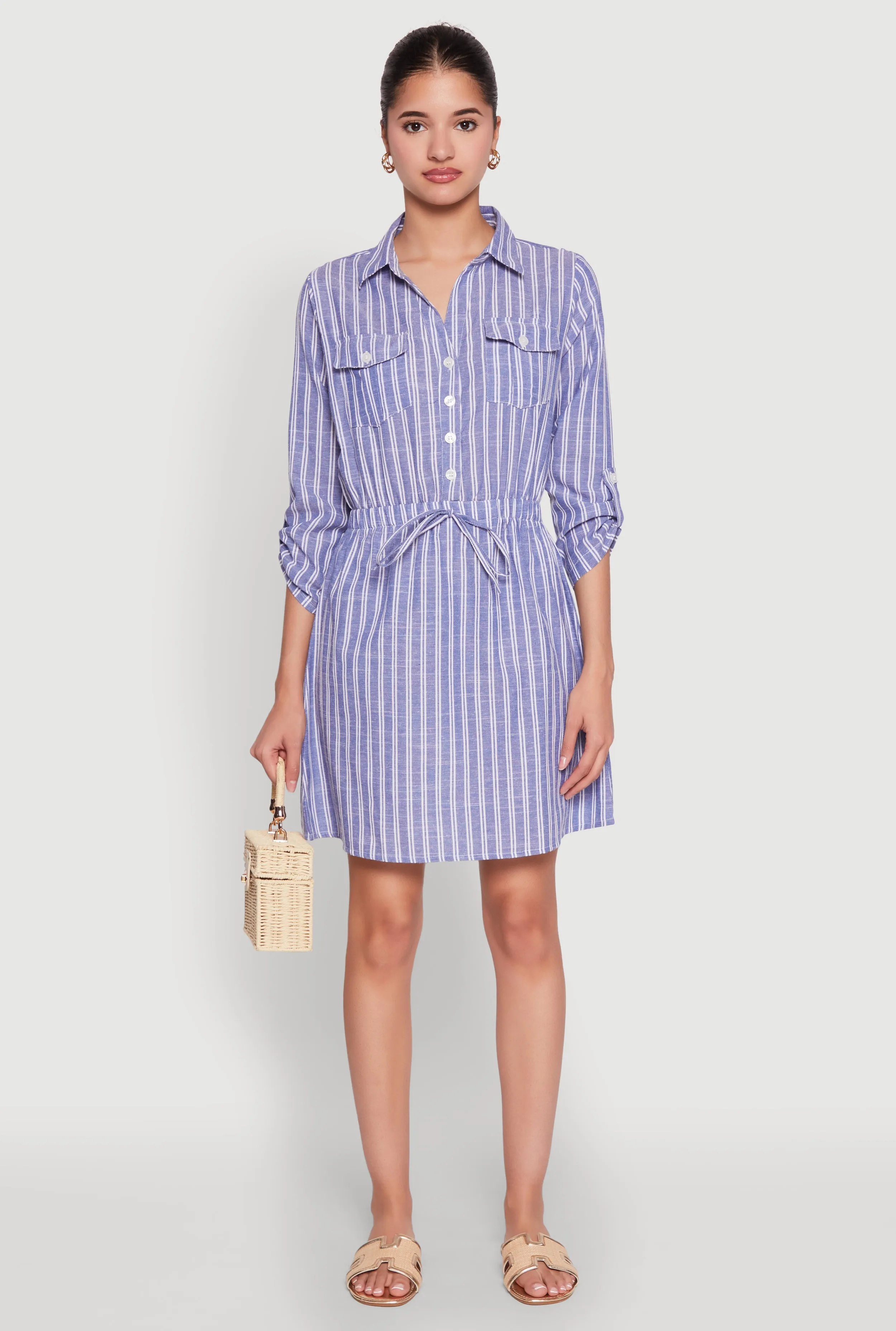Pinstripe Tabbed Sleeve Shirt Dress sold by Rainbow product image thumbnail 2