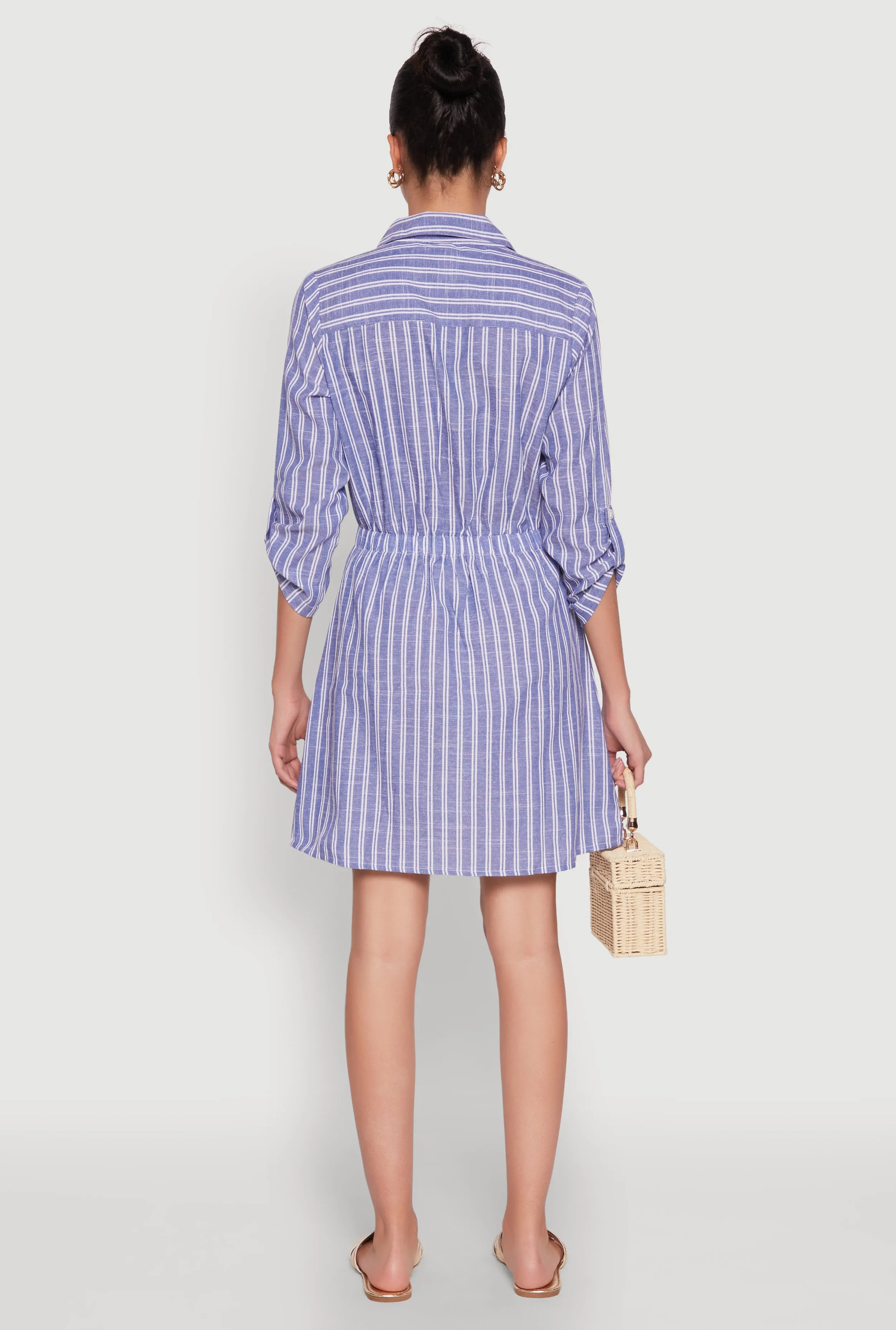 Pinstripe Tabbed Sleeve Shirt Dress sold by Rainbow product image thumbnail 5