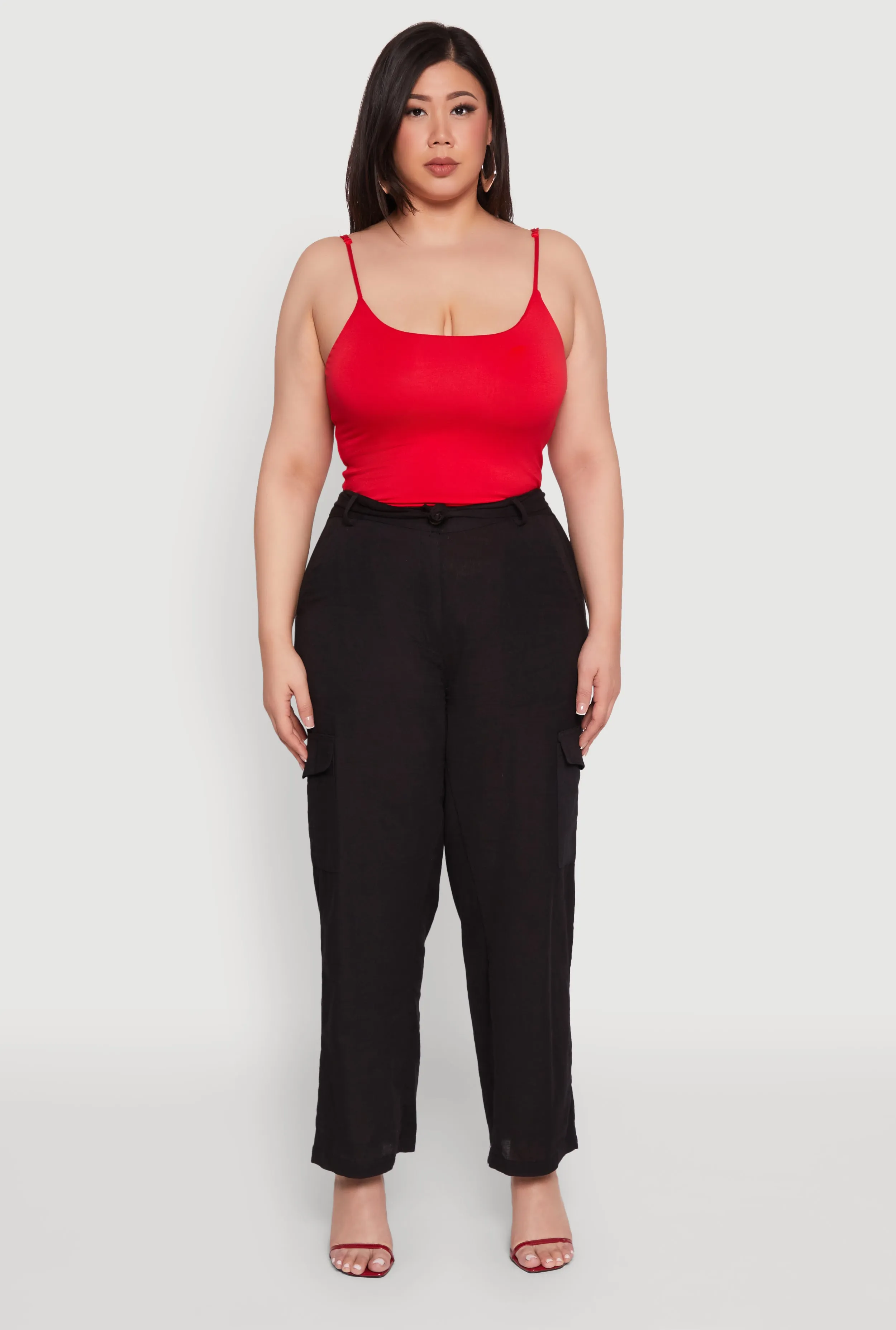 Plus Size Linen Tie Waist Belted Cargo Pants sold by Rainbow product image thumbnail 2