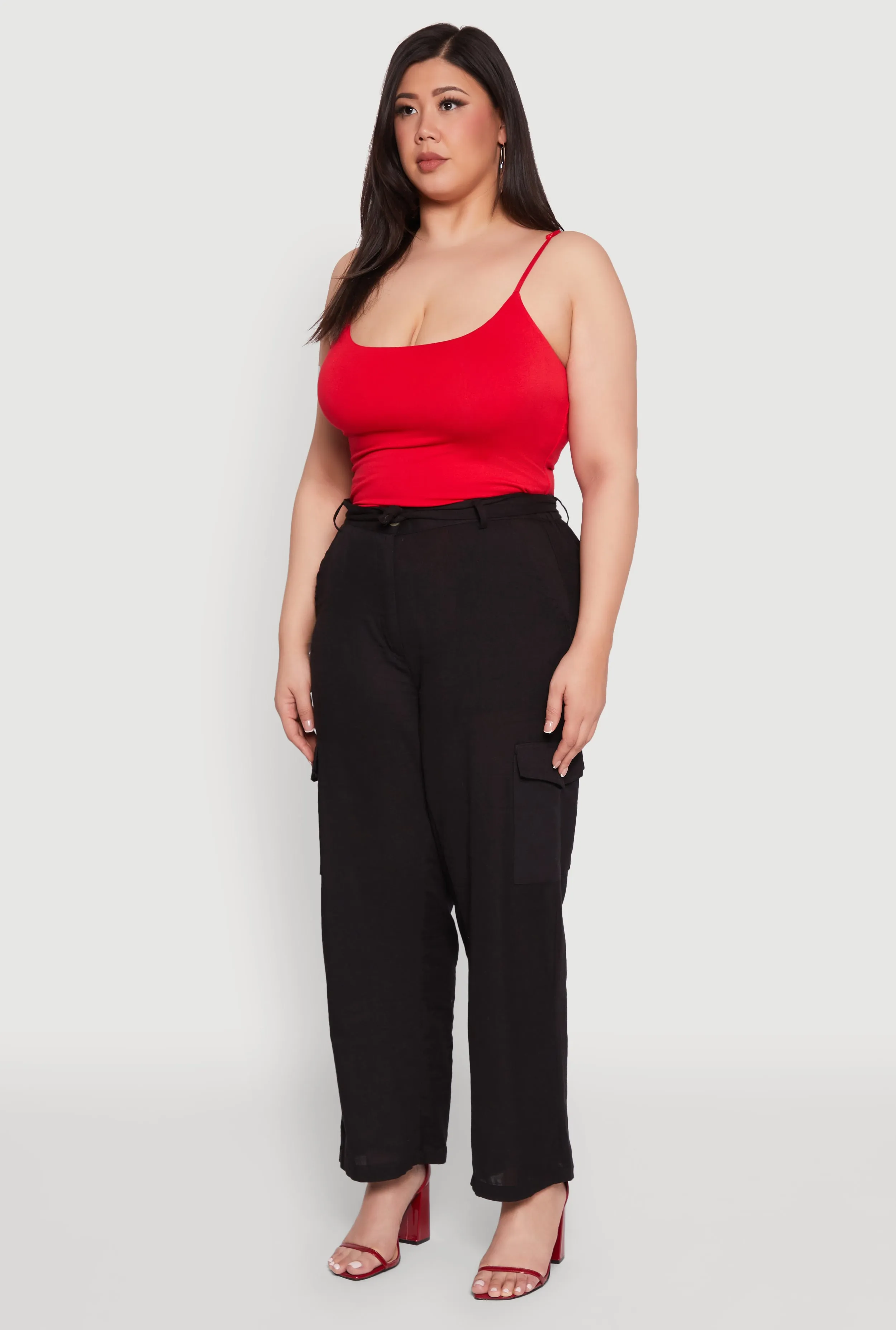 Plus Size Linen Tie Waist Belted Cargo Pants sold by Rainbow product image thumbnail 3