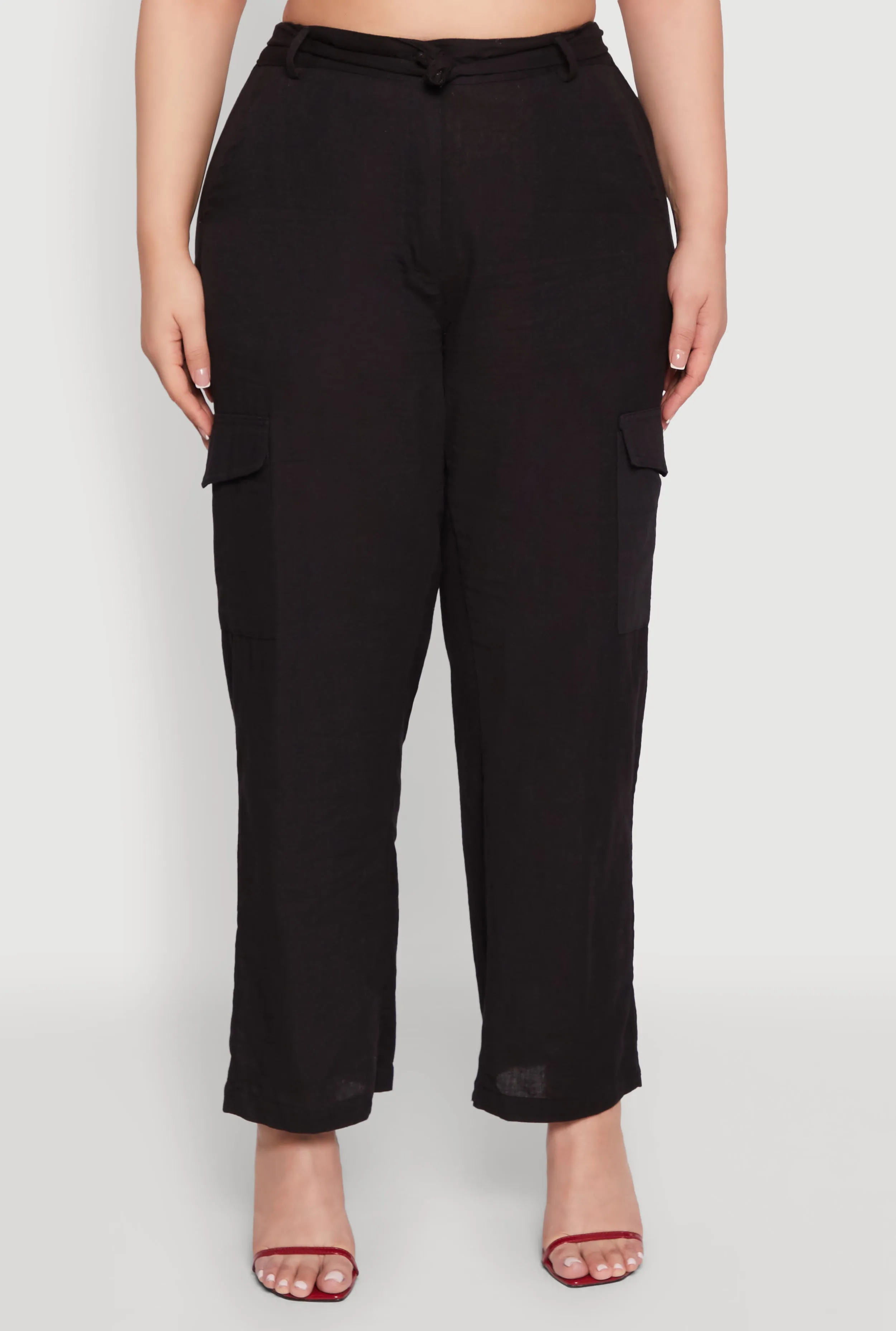 Plus Size Linen Tie Waist Belted Cargo Pants sold by Rainbow product image thumbnail 5