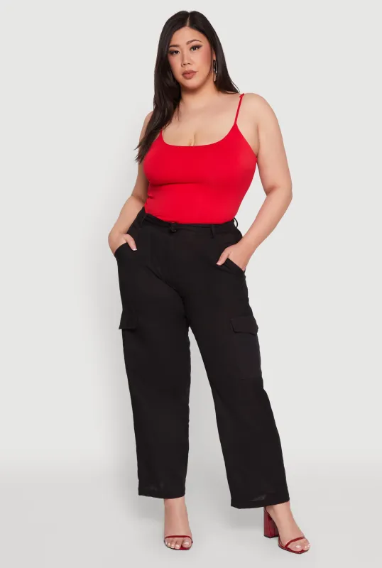 Plus Size Linen Tie Waist Belted Cargo Pants sold by Rainbow