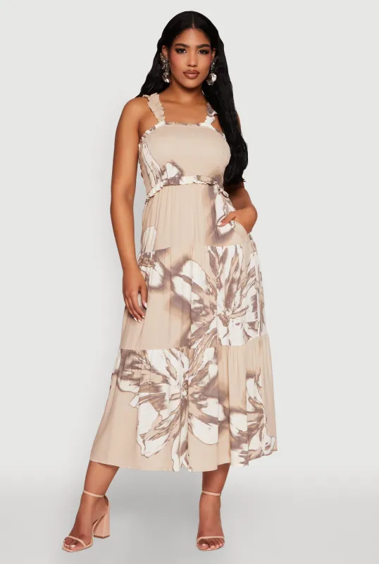 Floral Print Smocked Tiered Dress sold by Rainbow