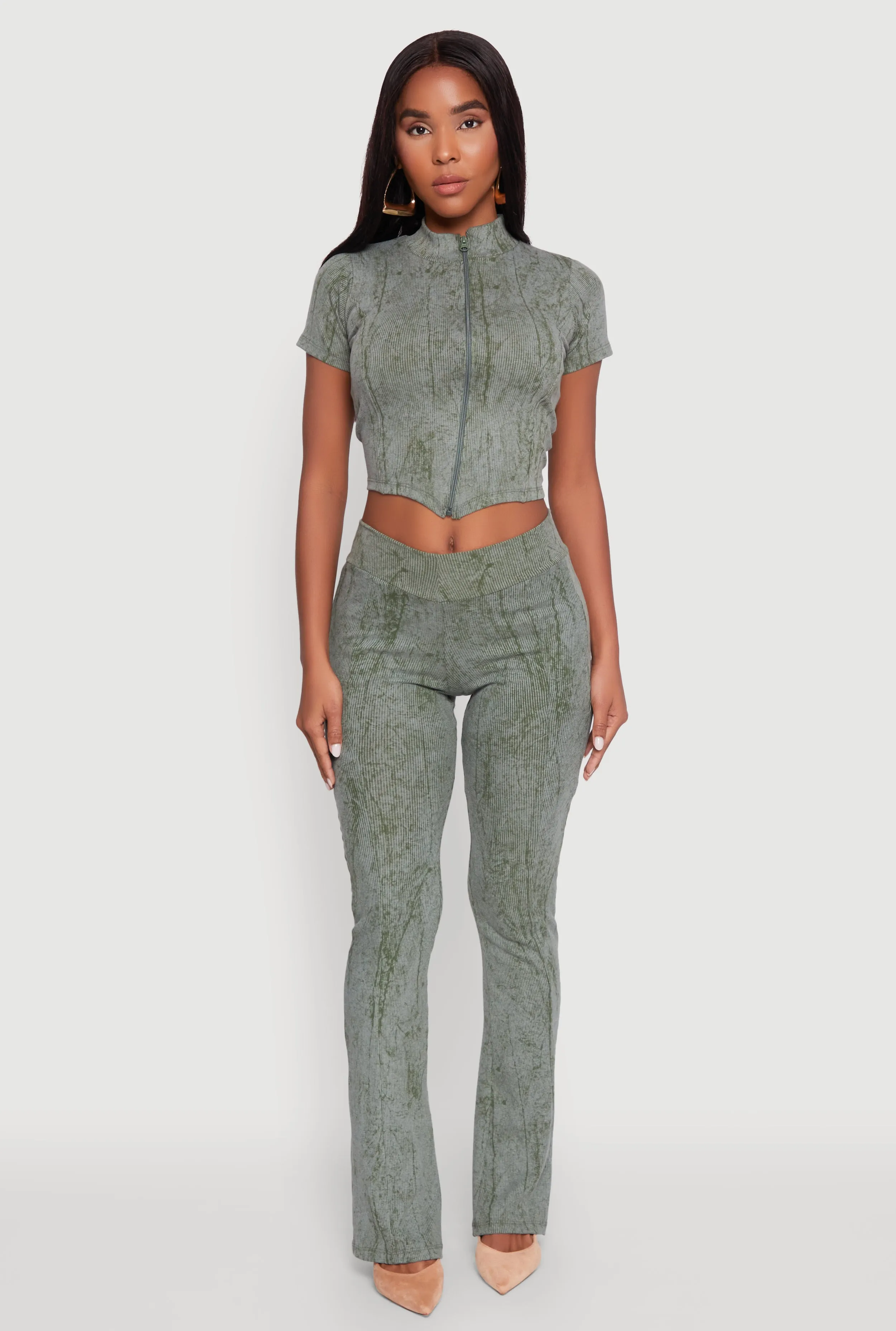 Mineral Wash Pintuck Flared Pants sold by Rainbow