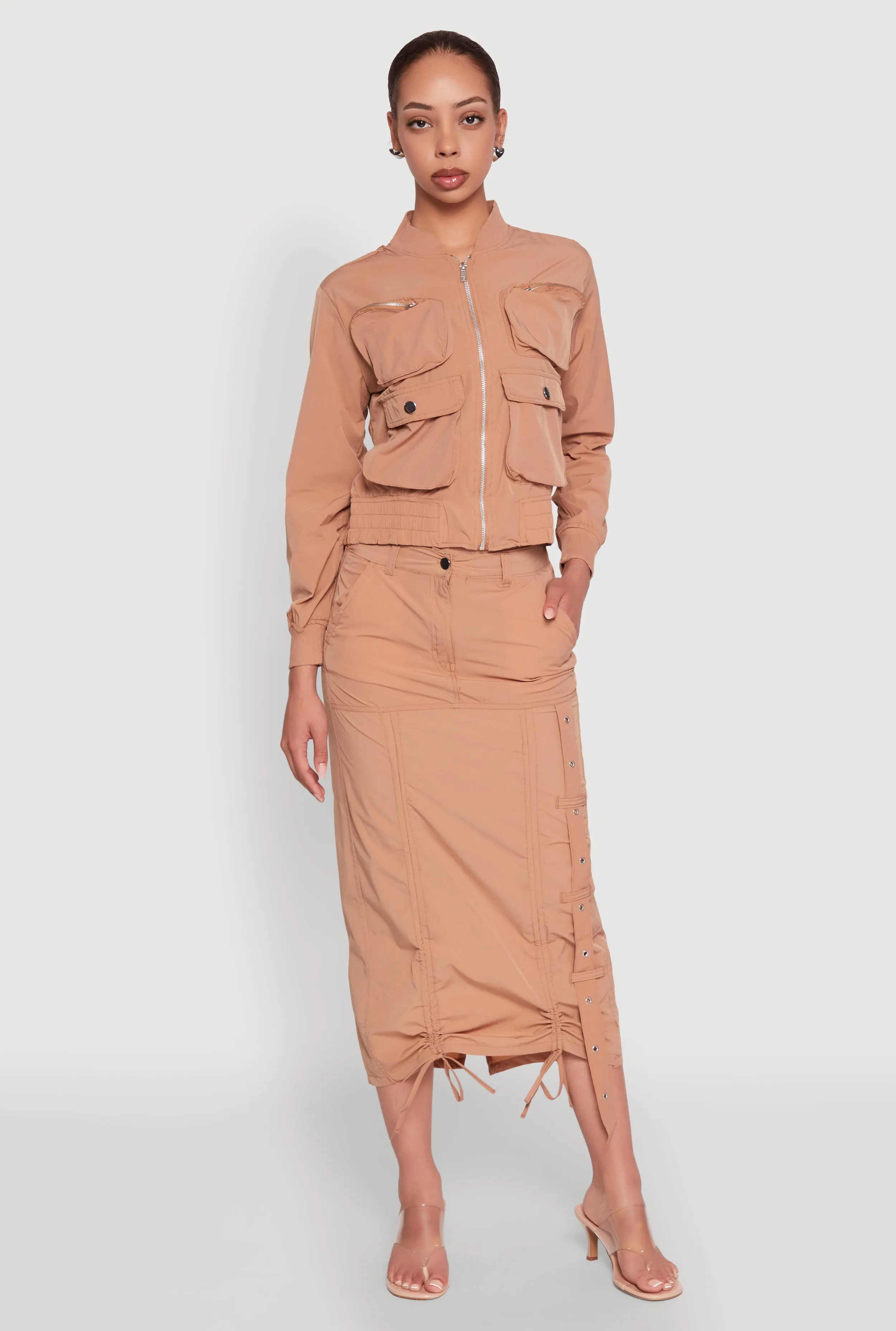 High Waisted Grommet Detail Drawstring Skirt sold by Rainbow