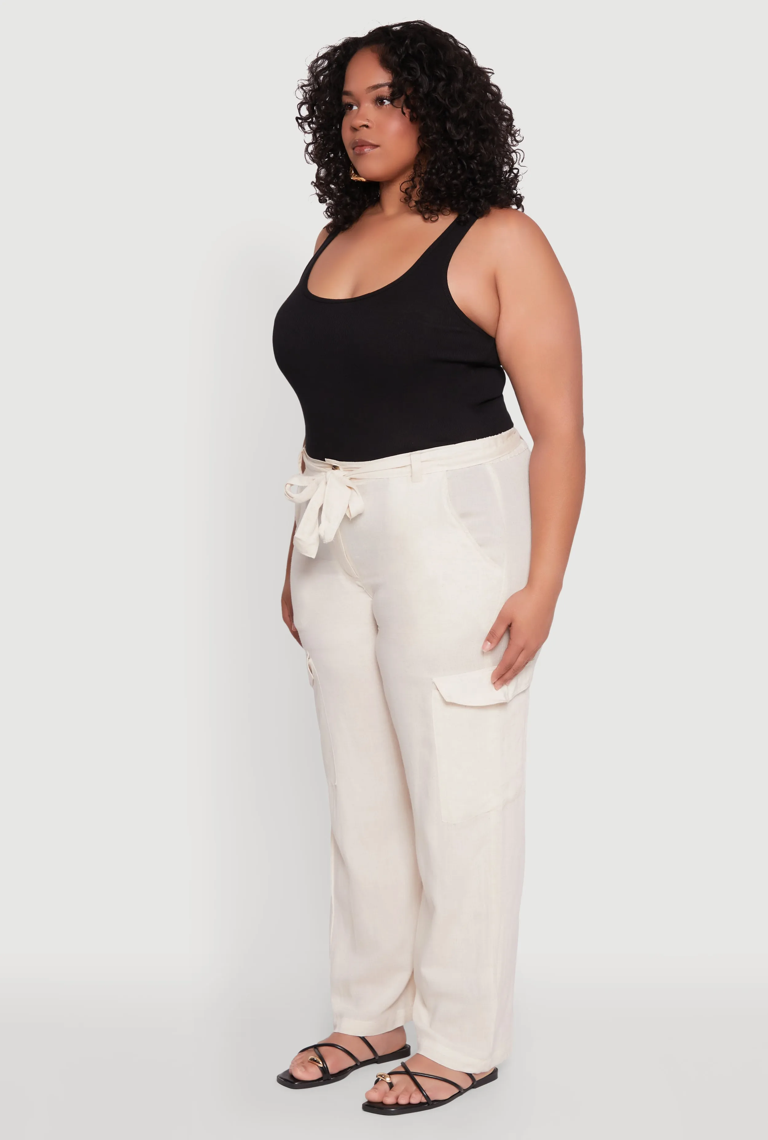 Plus Size Linen Tie Waist Belted Cargo Pants sold by Rainbow product image thumbnail 3