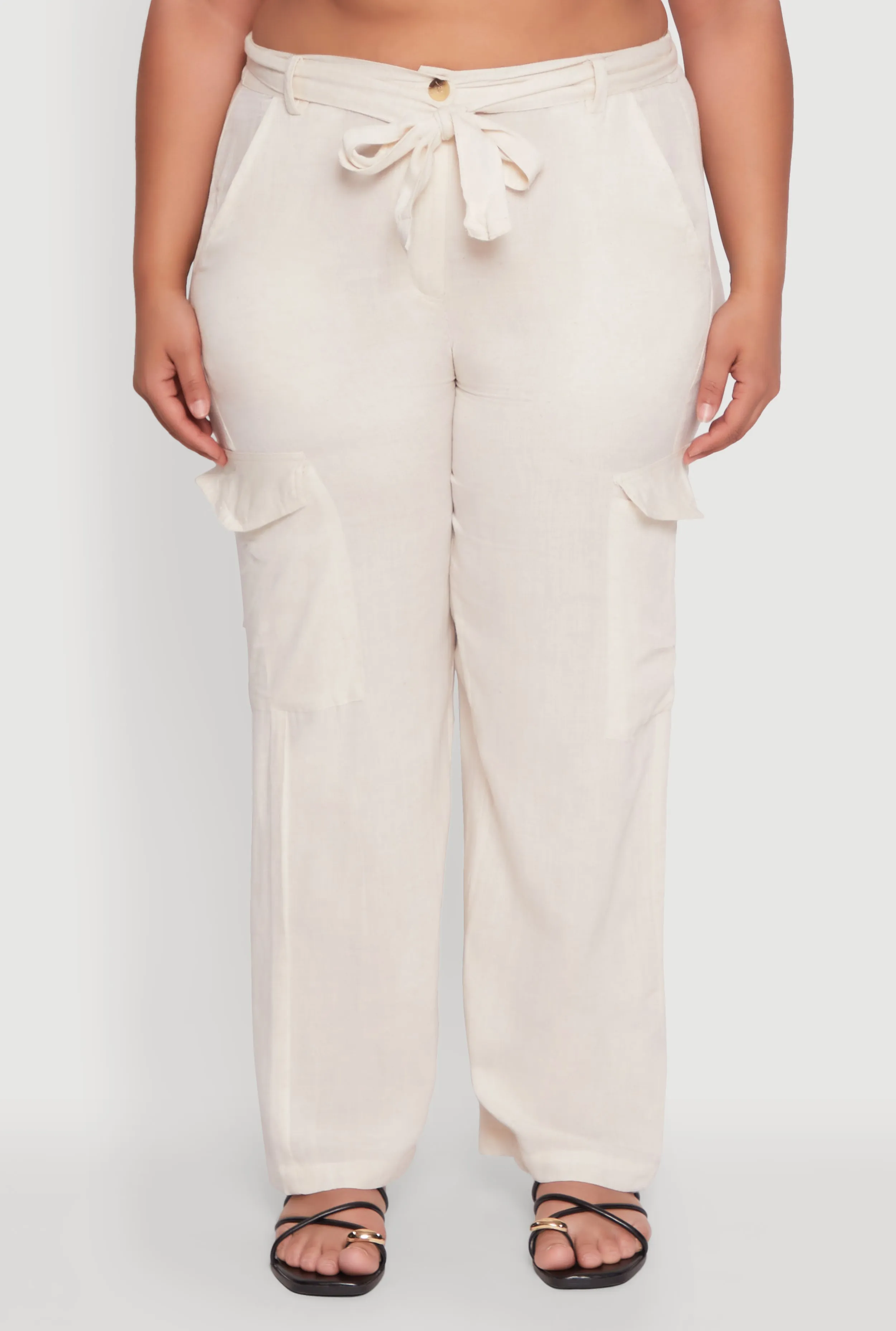 Plus Size Linen Tie Waist Belted Cargo Pants sold by Rainbow product image thumbnail 5
