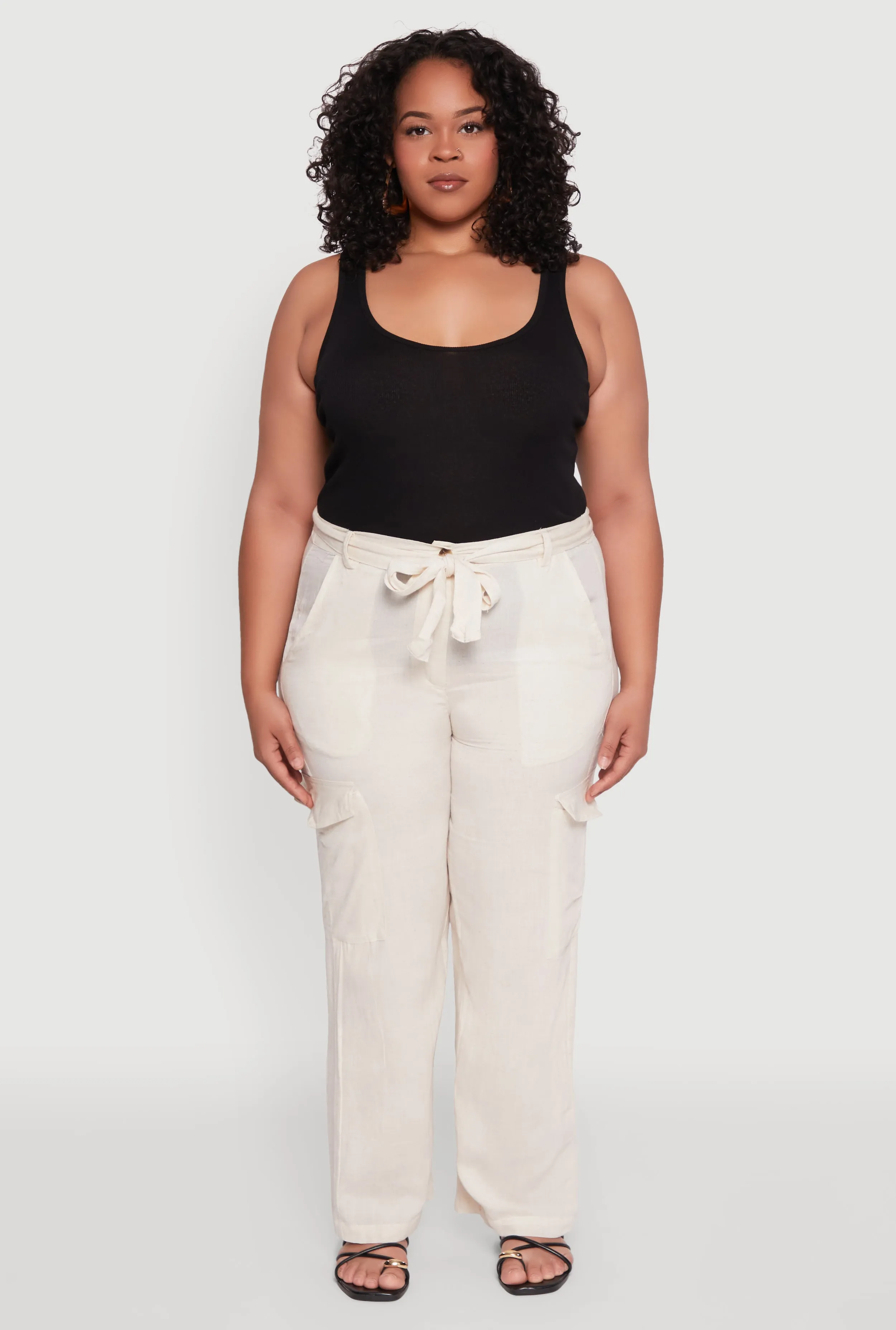 Plus Size Linen Tie Waist Belted Cargo Pants sold by Rainbow product image thumbnail 2