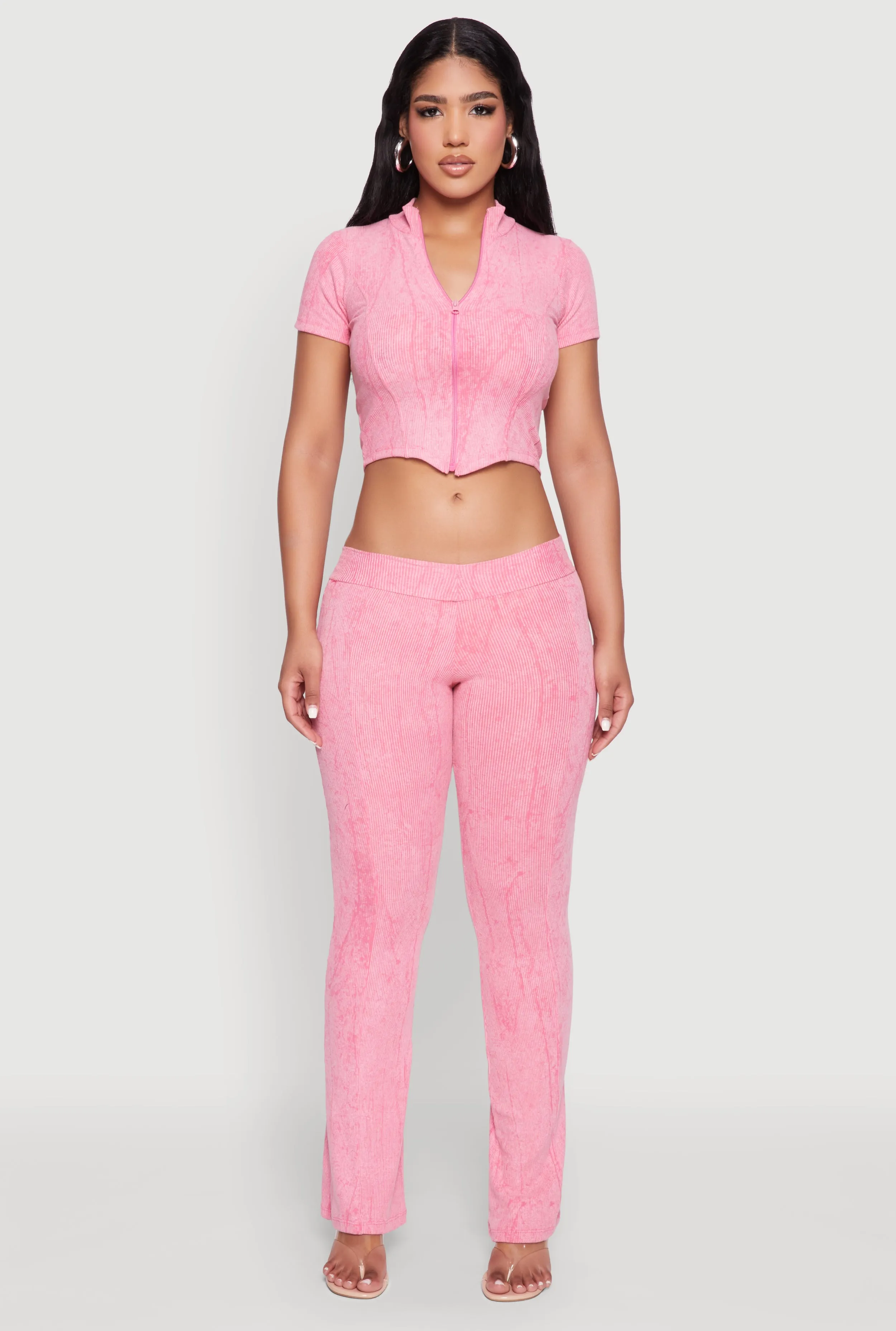 Mineral Wash Pintuck Flared Pants sold by Rainbow