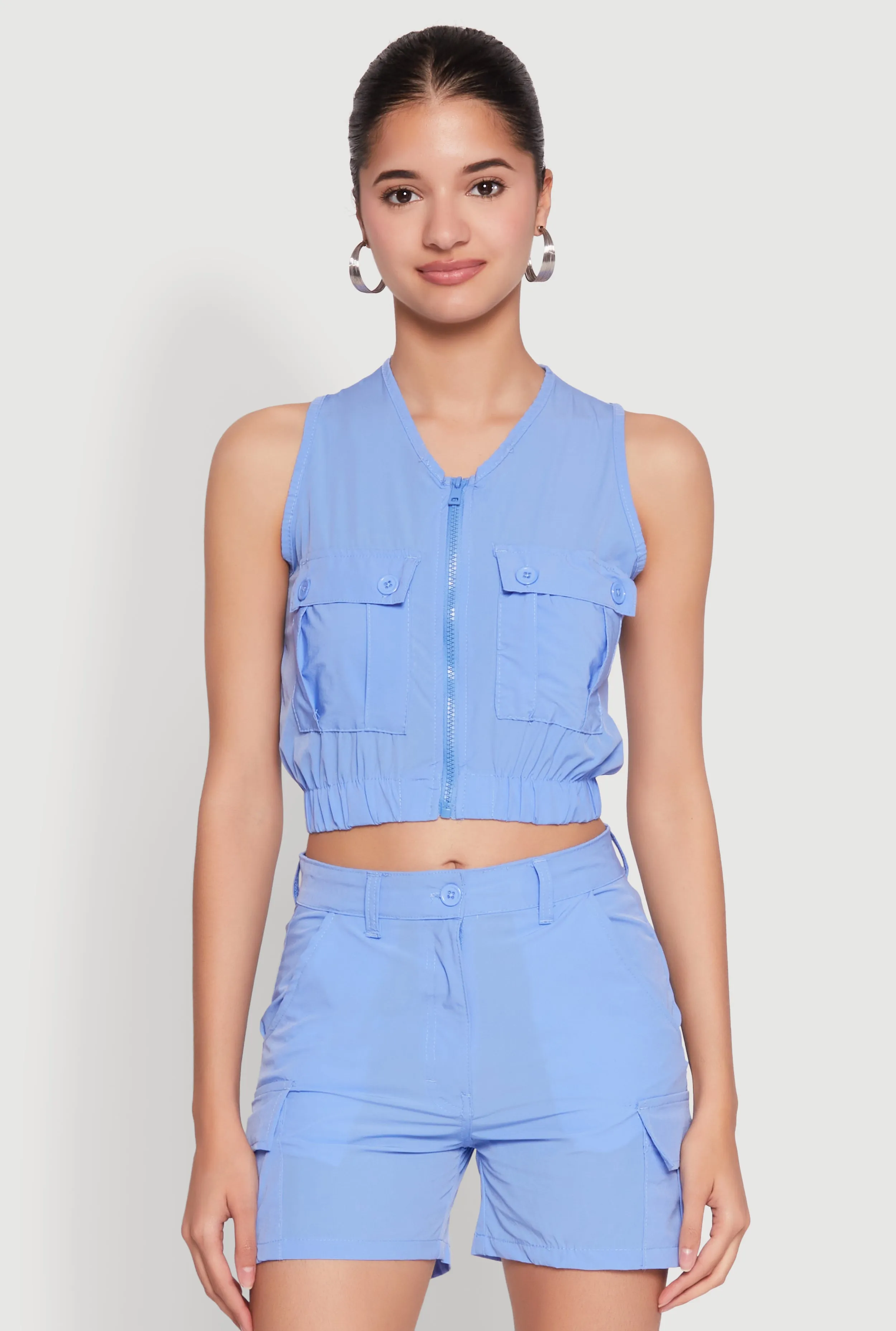 Sleeveless Cargo Pocket Crop Top sold by Rainbow