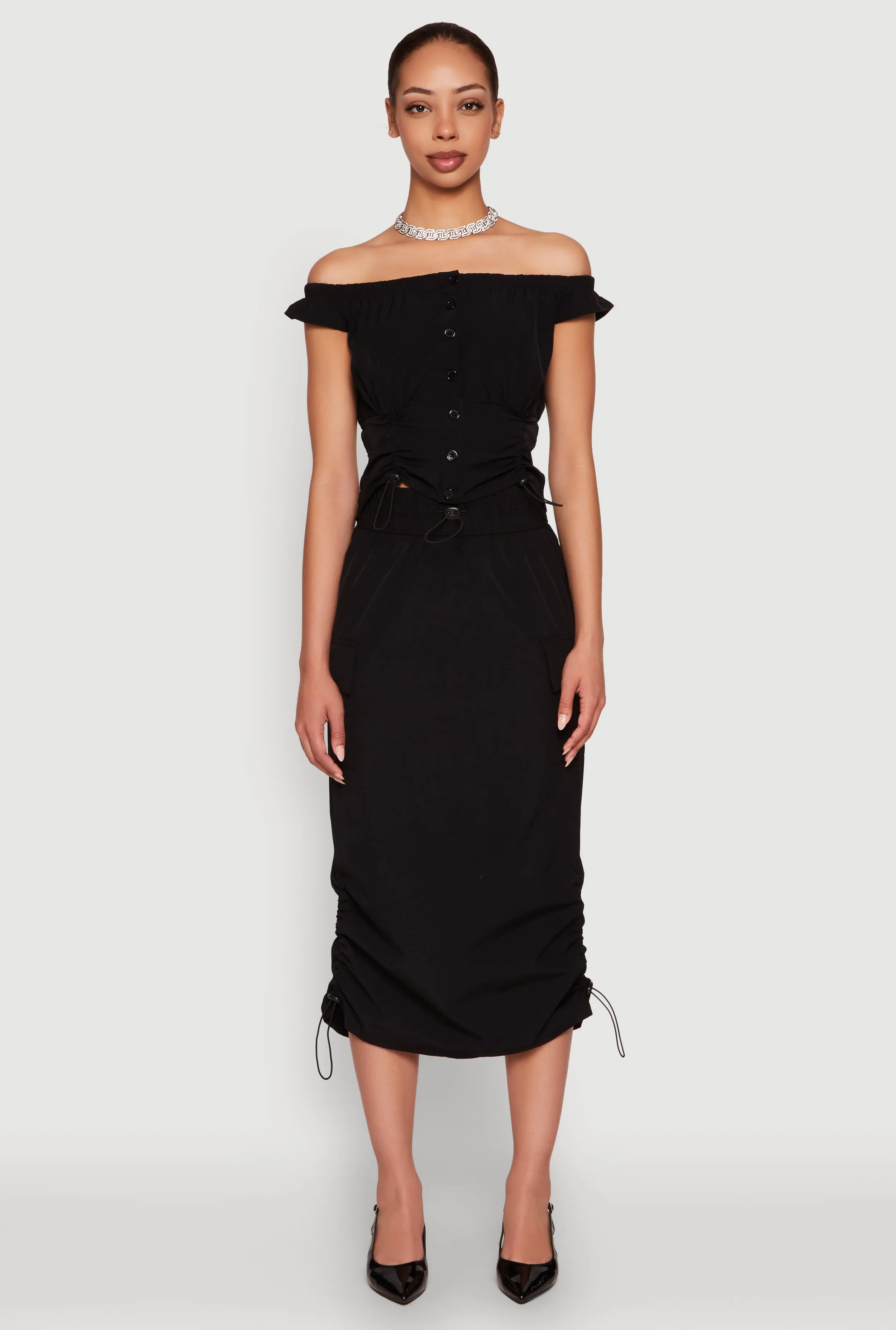 Toggle Drawstring Off The Shoulder Crop Top sold by Rainbow product image thumbnail 2