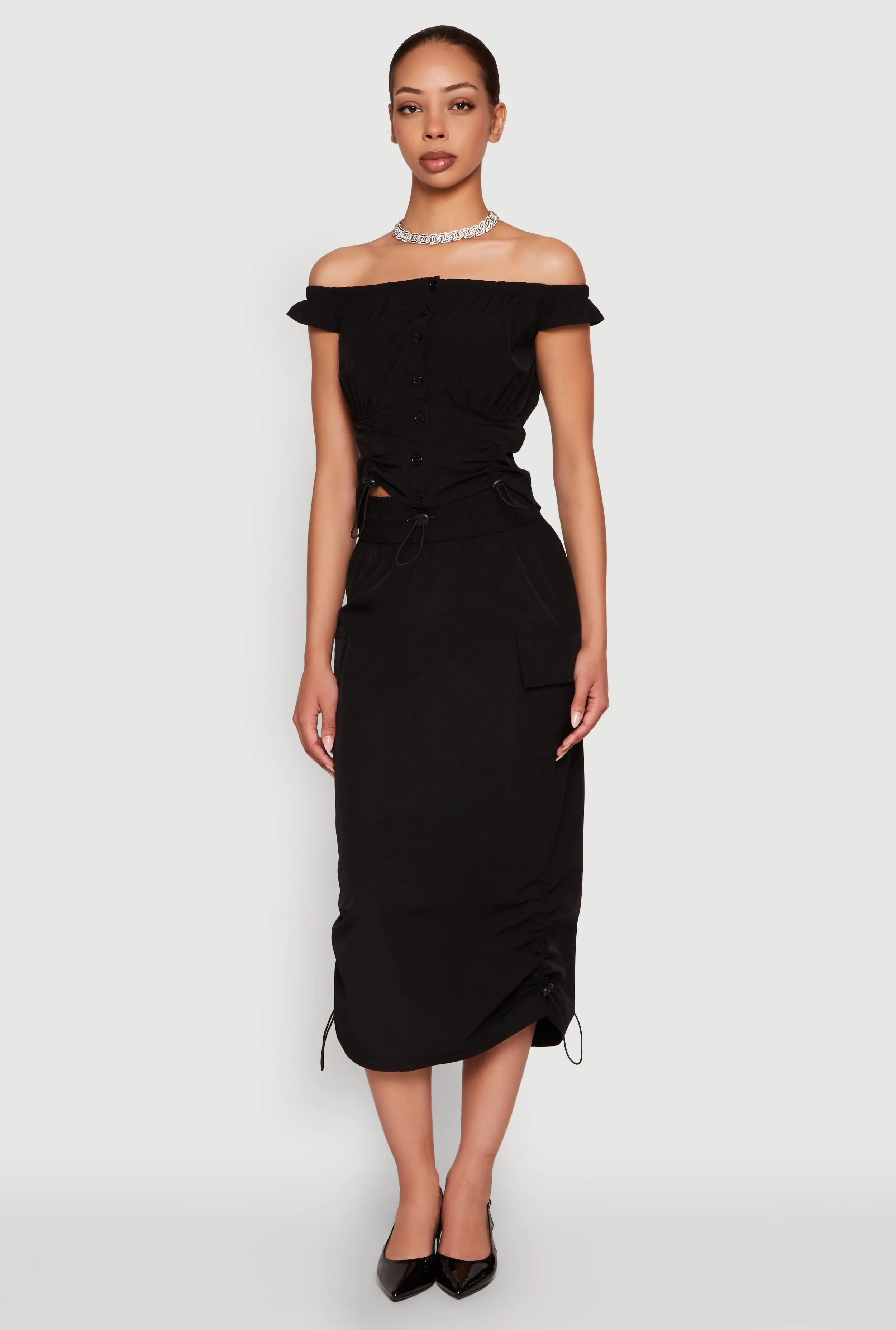 Toggle Drawstring Off The Shoulder Crop Top sold by Rainbow product image thumbnail 3