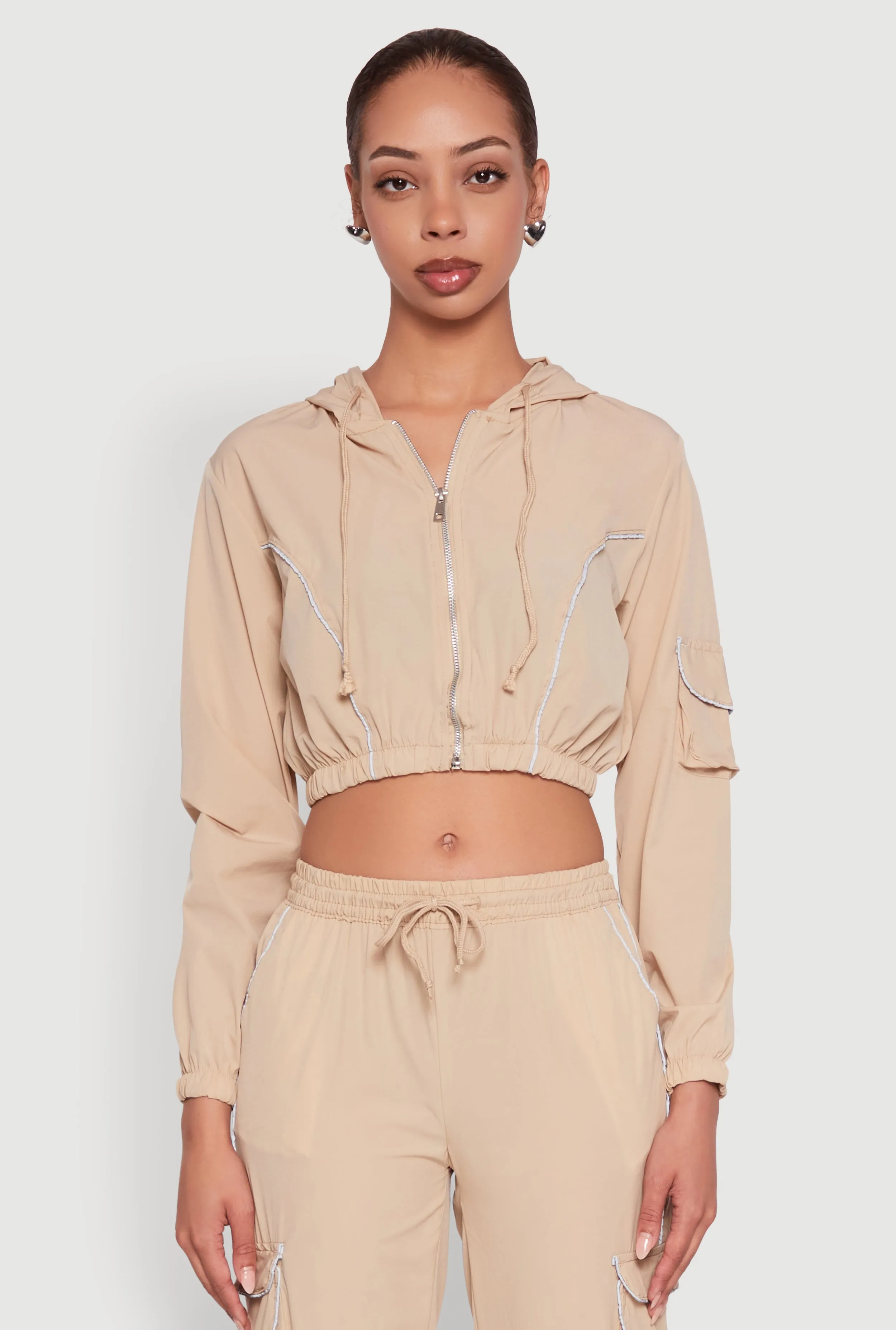 Reflective Trim Cropped Windbreaker sold by Rainbow