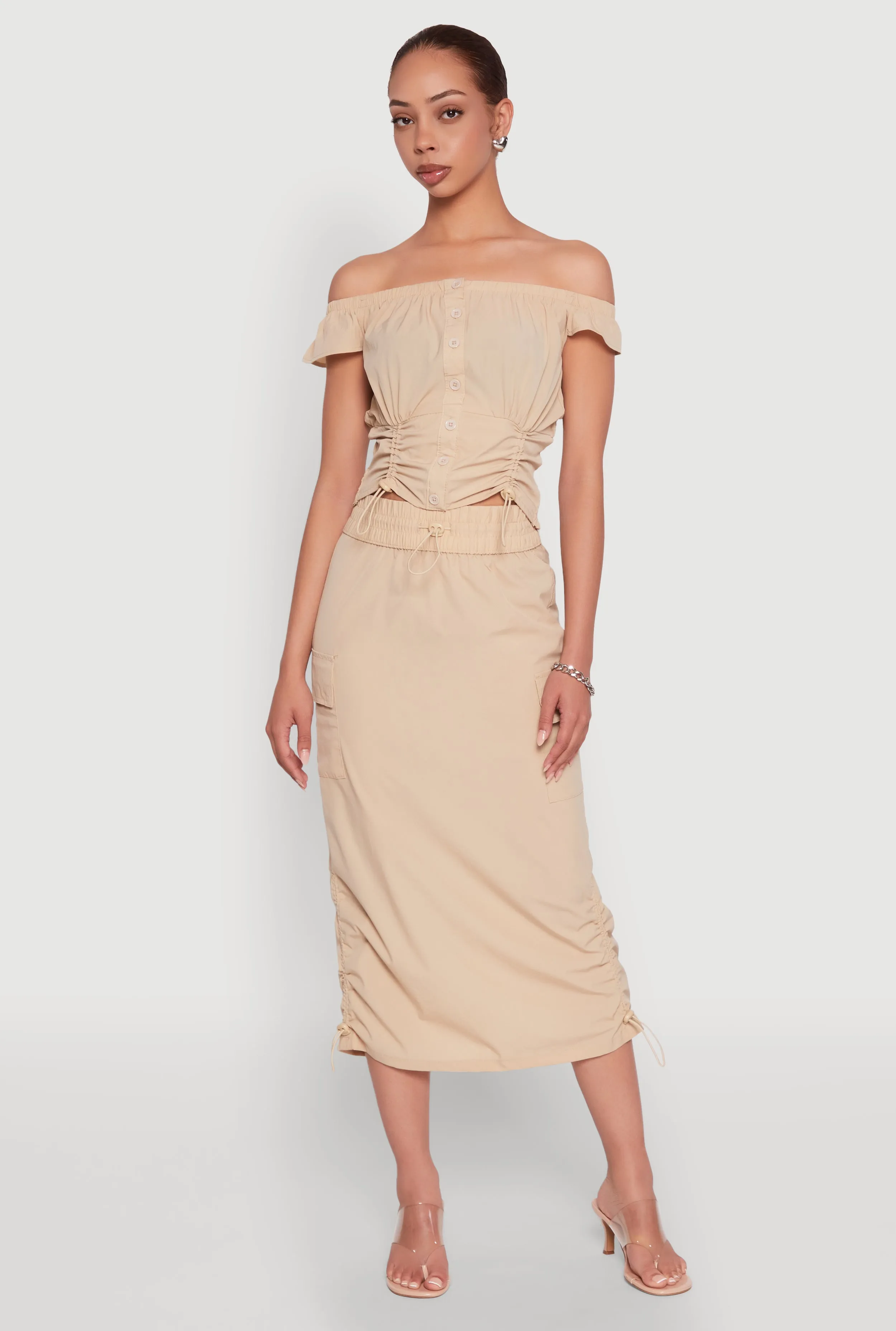 Toggle Drawstring Hem Midi Cargo Skirt sold by Rainbow product image thumbnail 2