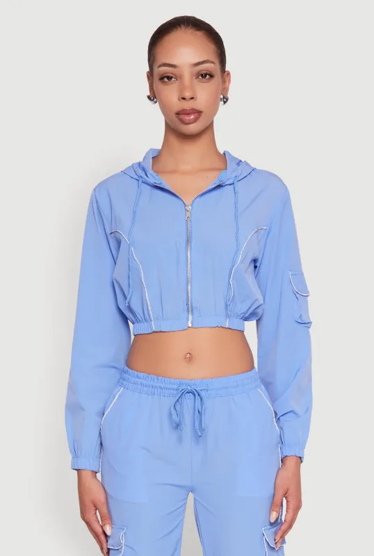 Reflective Trim Cropped Windbreaker sold by Rainbow