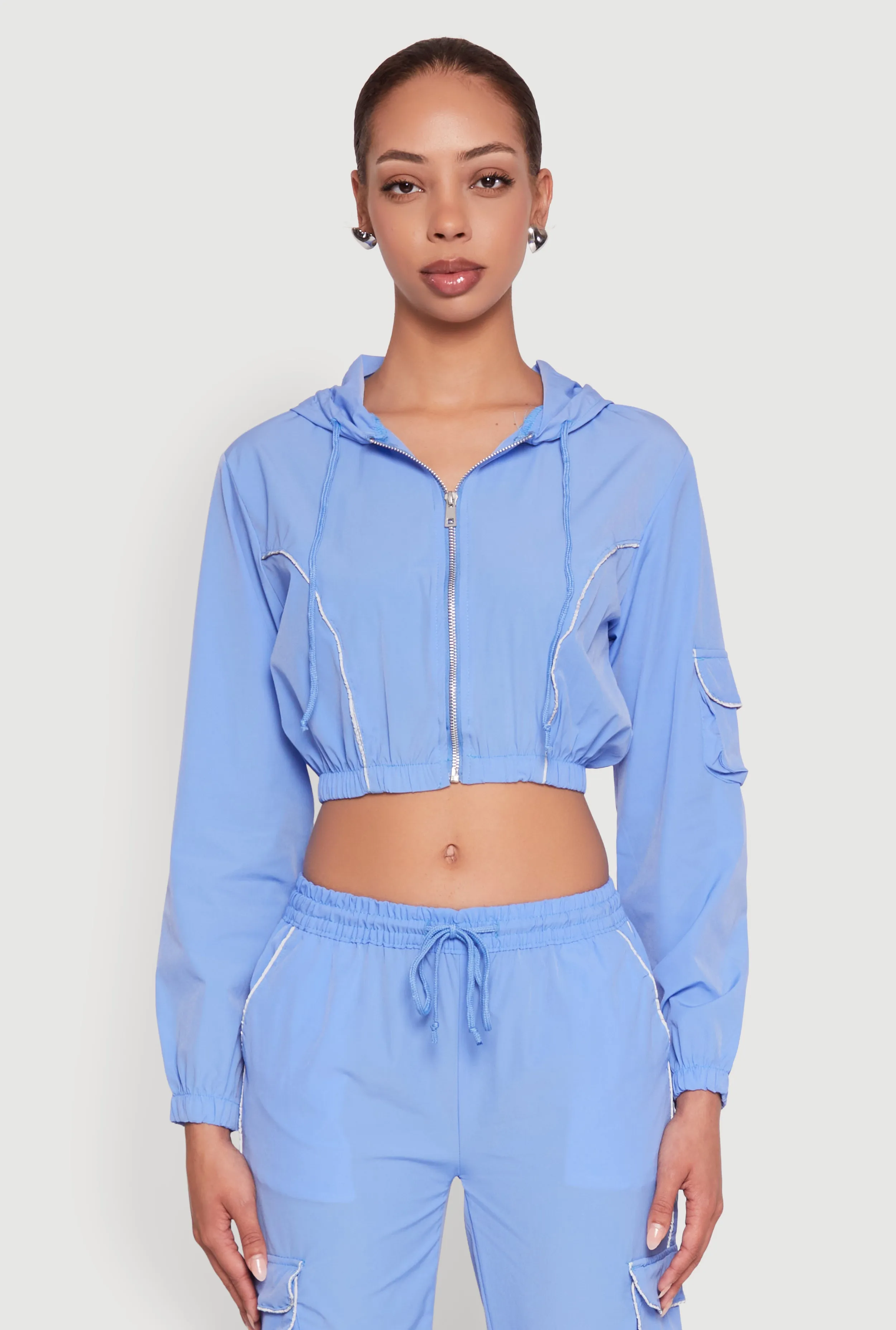 Reflective Trim Cropped Windbreaker sold by Rainbow