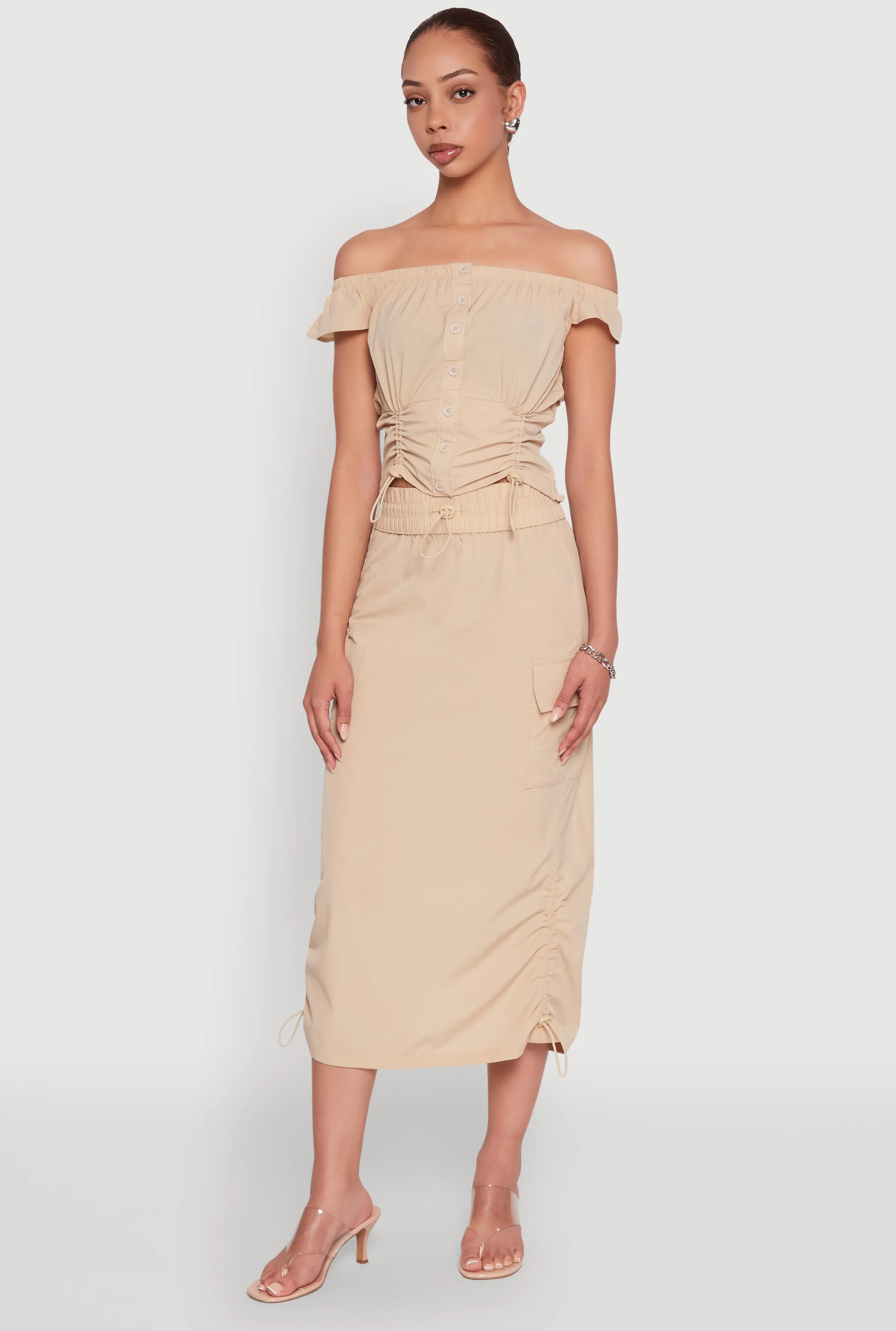 Toggle Drawstring Off The Shoulder Crop Top sold by Rainbow product image thumbnail 3