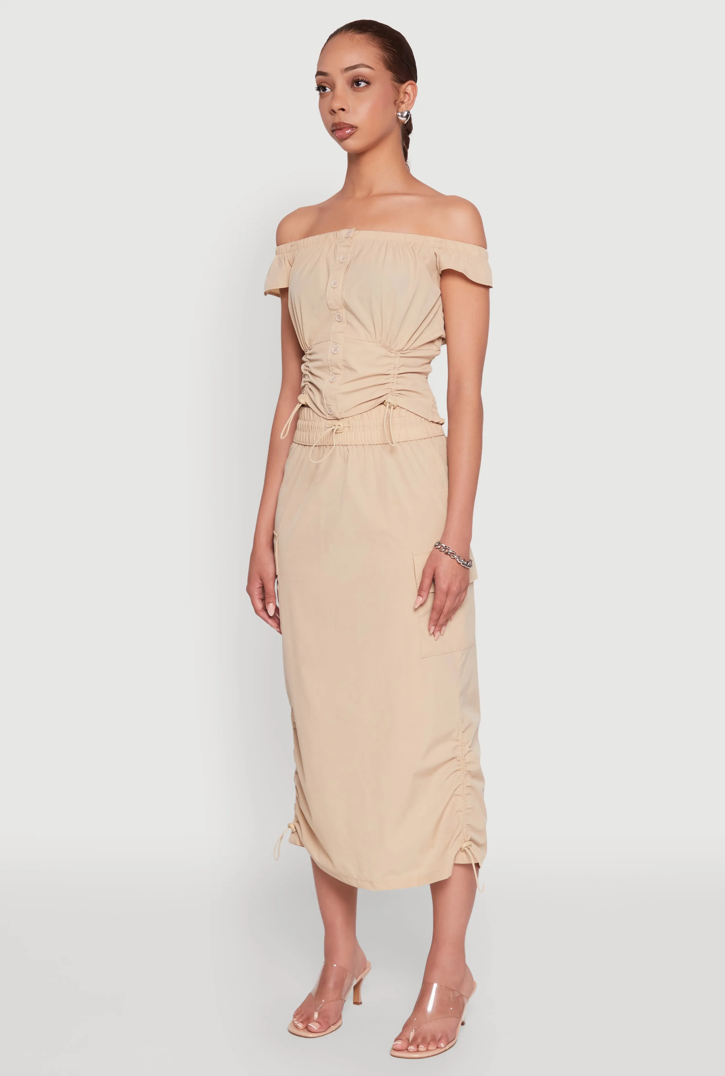 Toggle Drawstring Off The Shoulder Crop Top sold by Rainbow product image thumbnail 5