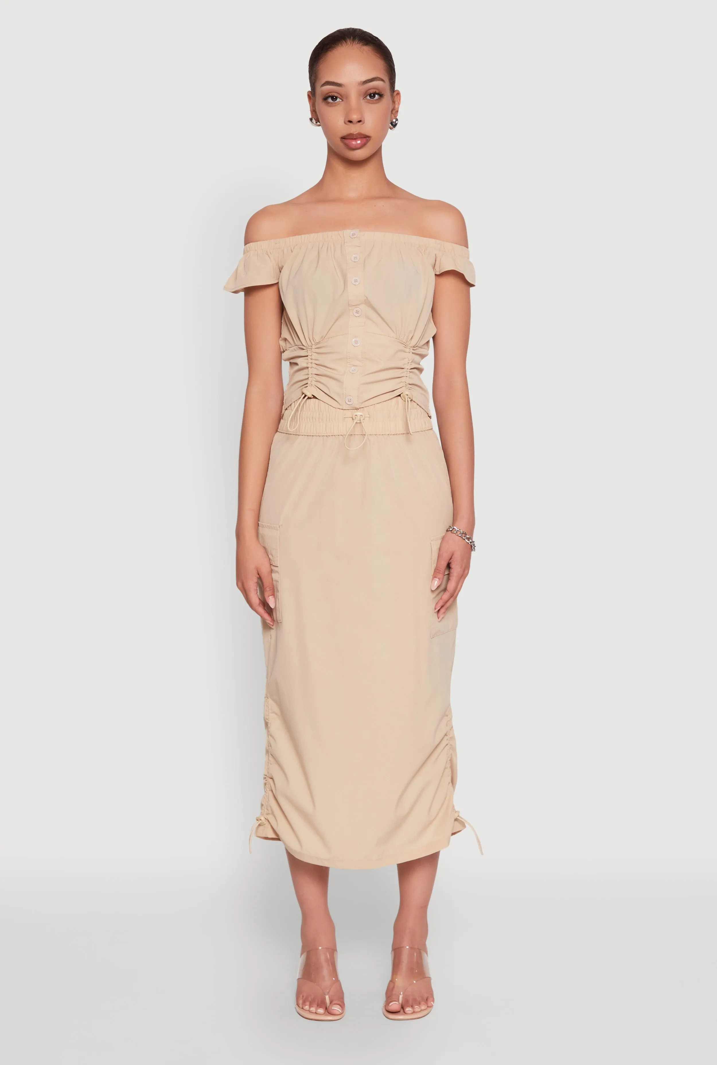 Toggle Drawstring Off The Shoulder Crop Top sold by Rainbow product image thumbnail 2