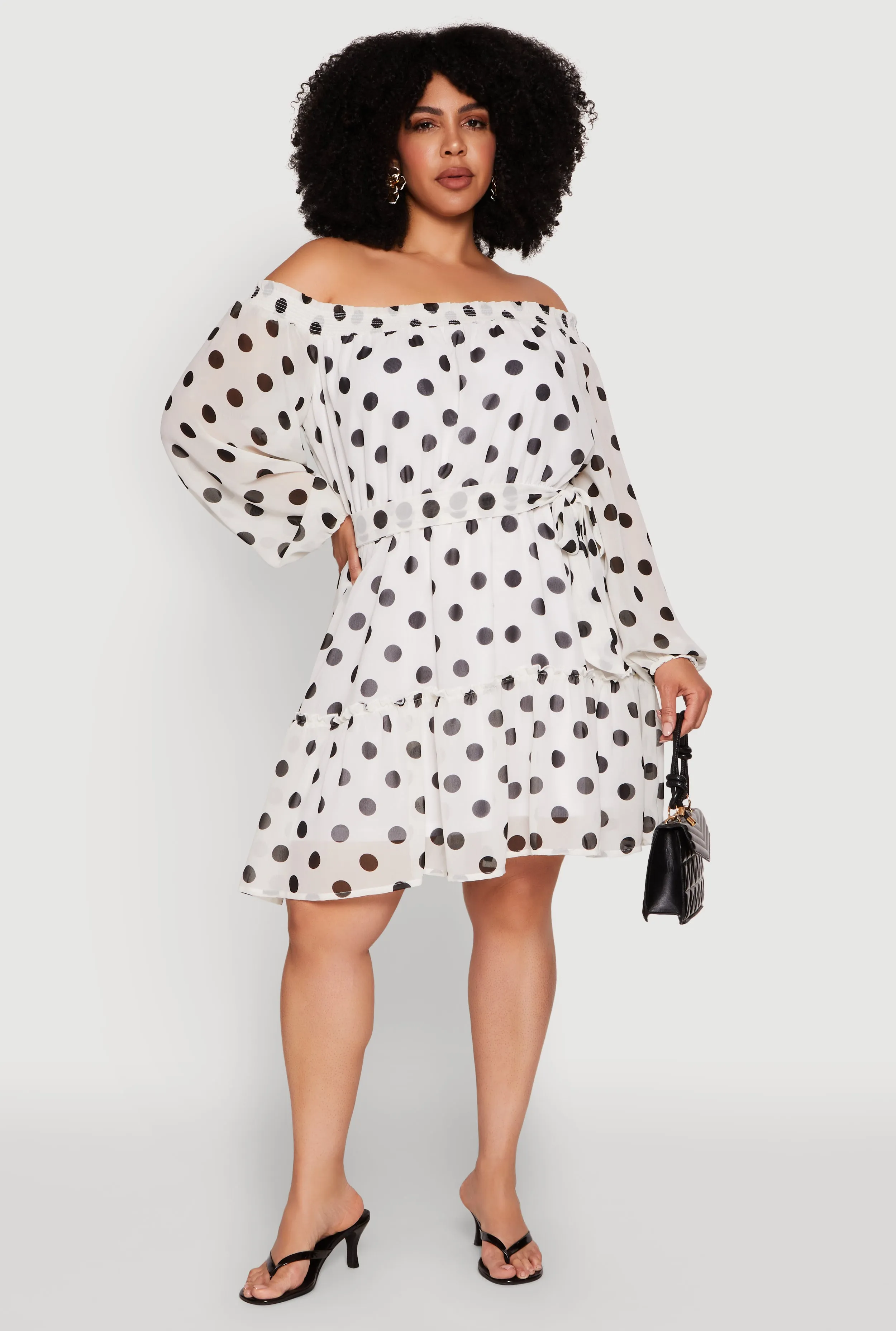 Plus Size Polka Dot Off The Shoulder Tiered Dress sold by Rainbow