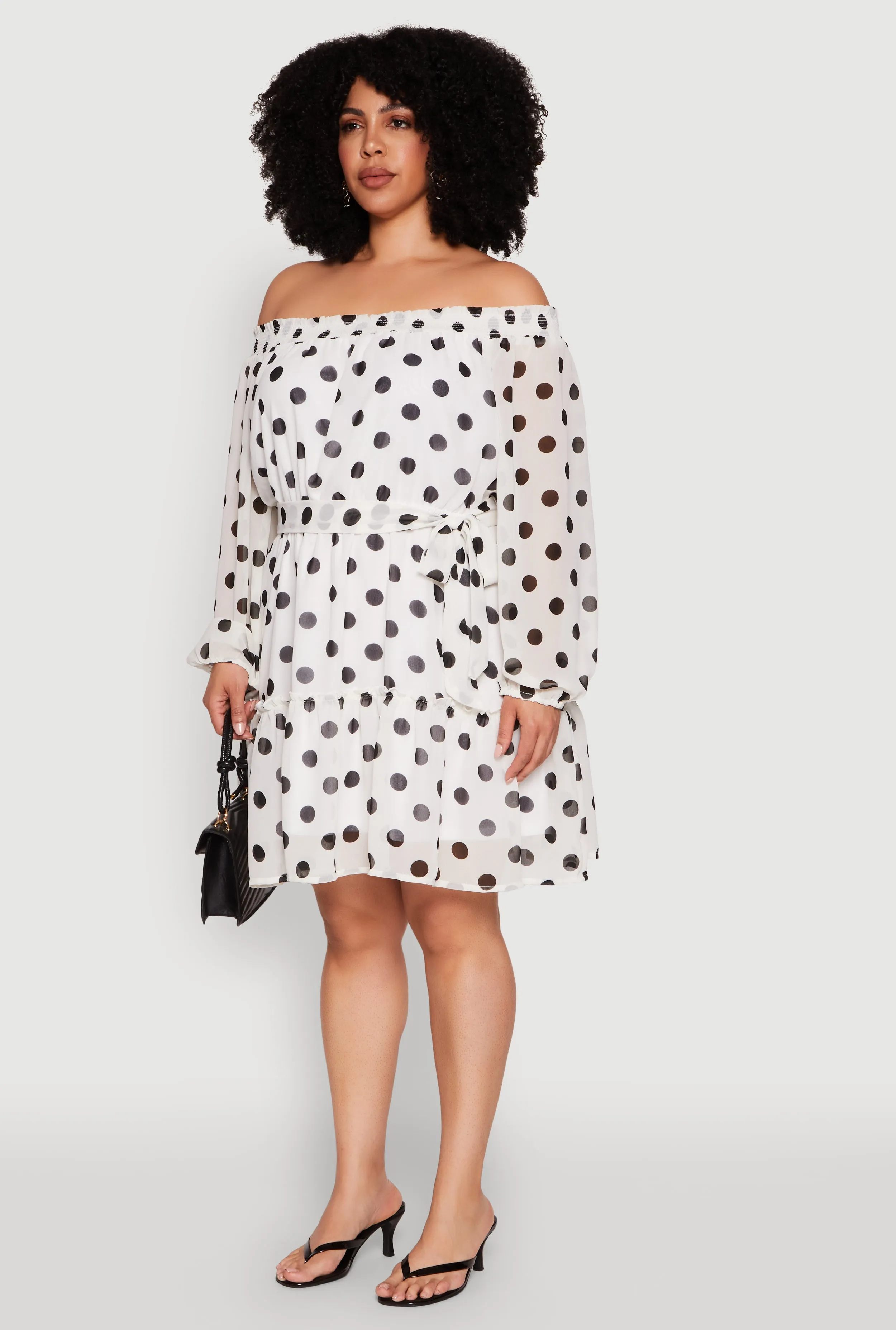 Plus Size Polka Dot Off The Shoulder Tiered Dress sold by Rainbow product image thumbnail 3