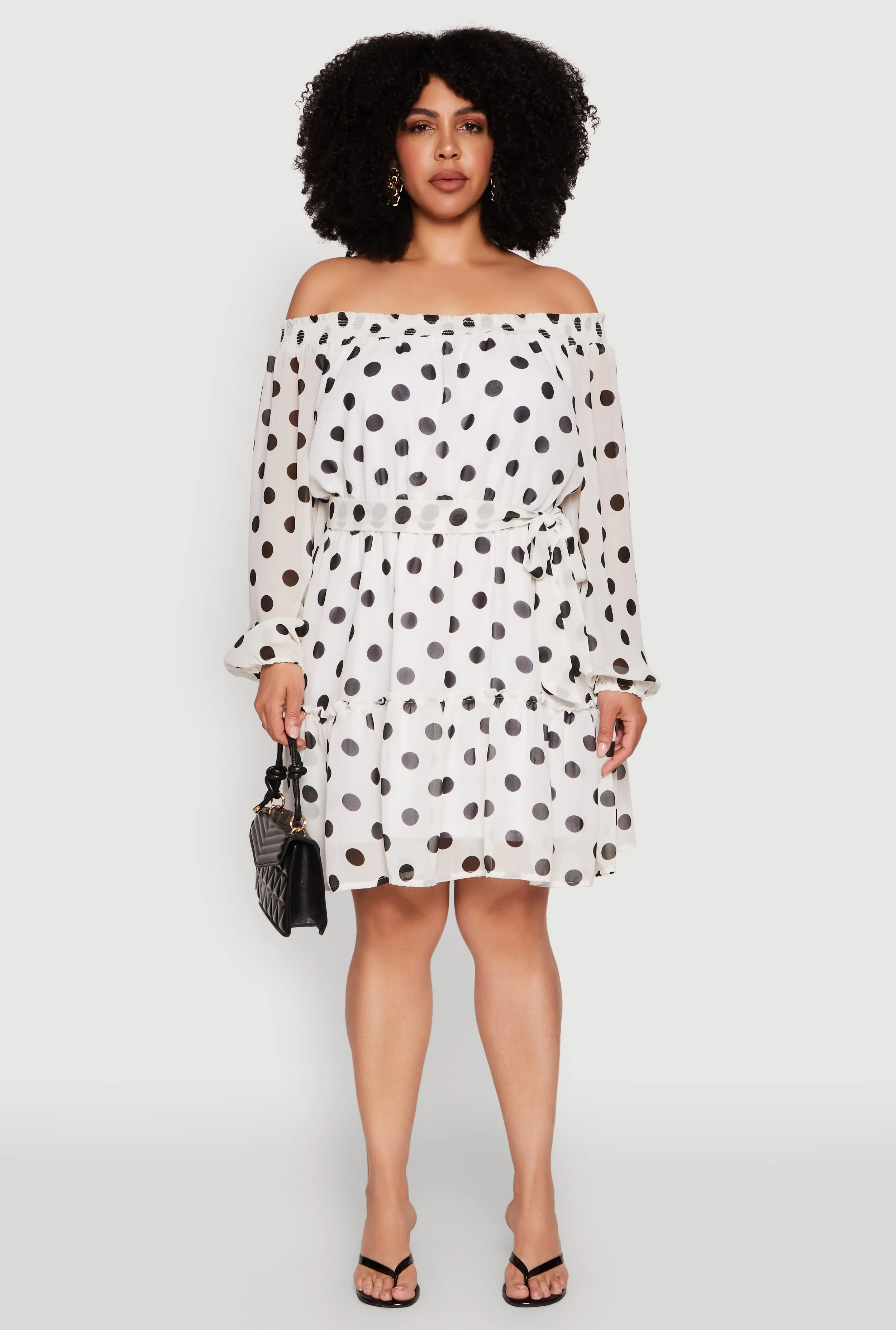 Plus Size Polka Dot Off The Shoulder Tiered Dress sold by Rainbow product image thumbnail 2