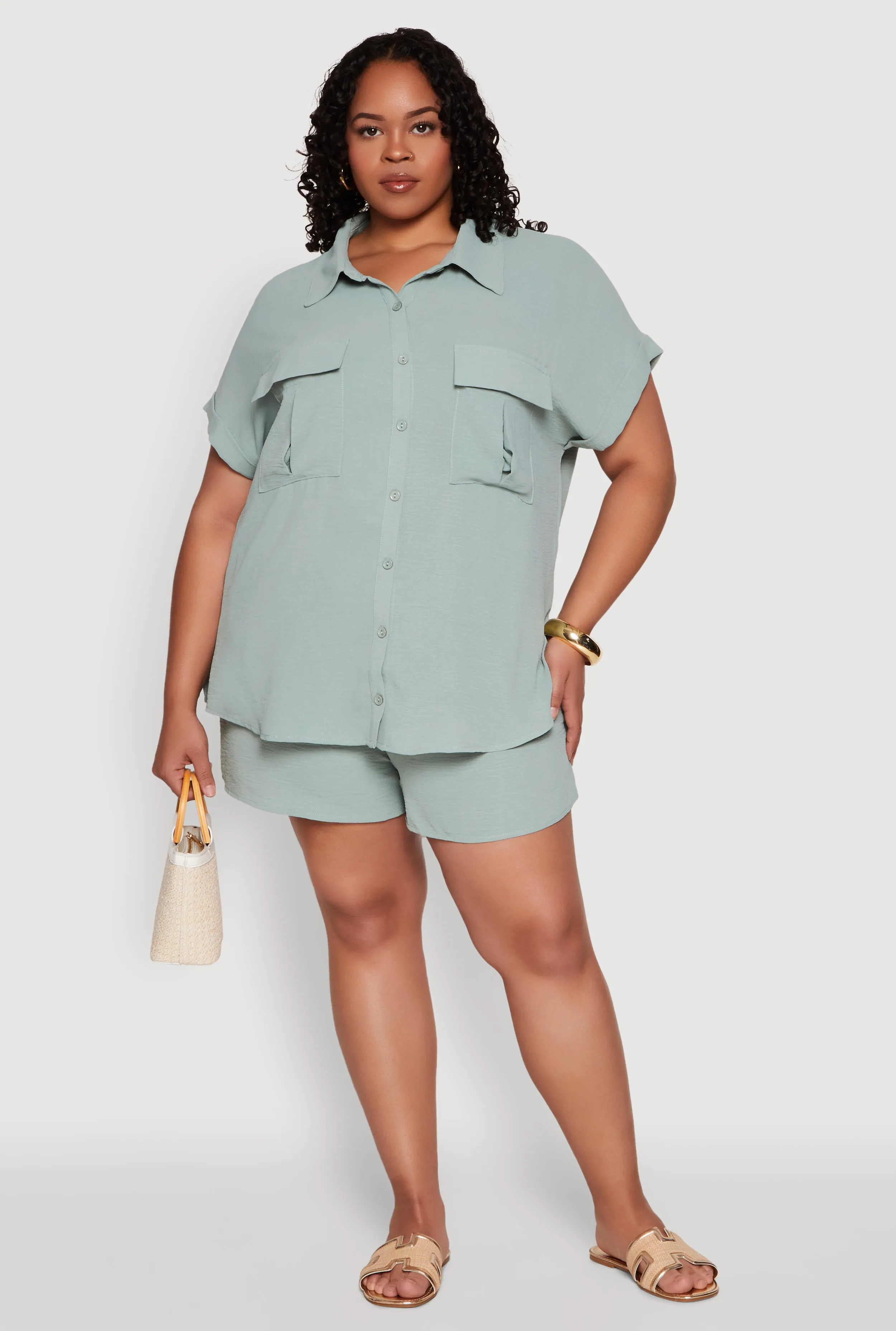 Plus Size Airy Cargo Pocket Shirt sold by Rainbow product image thumbnail 3
