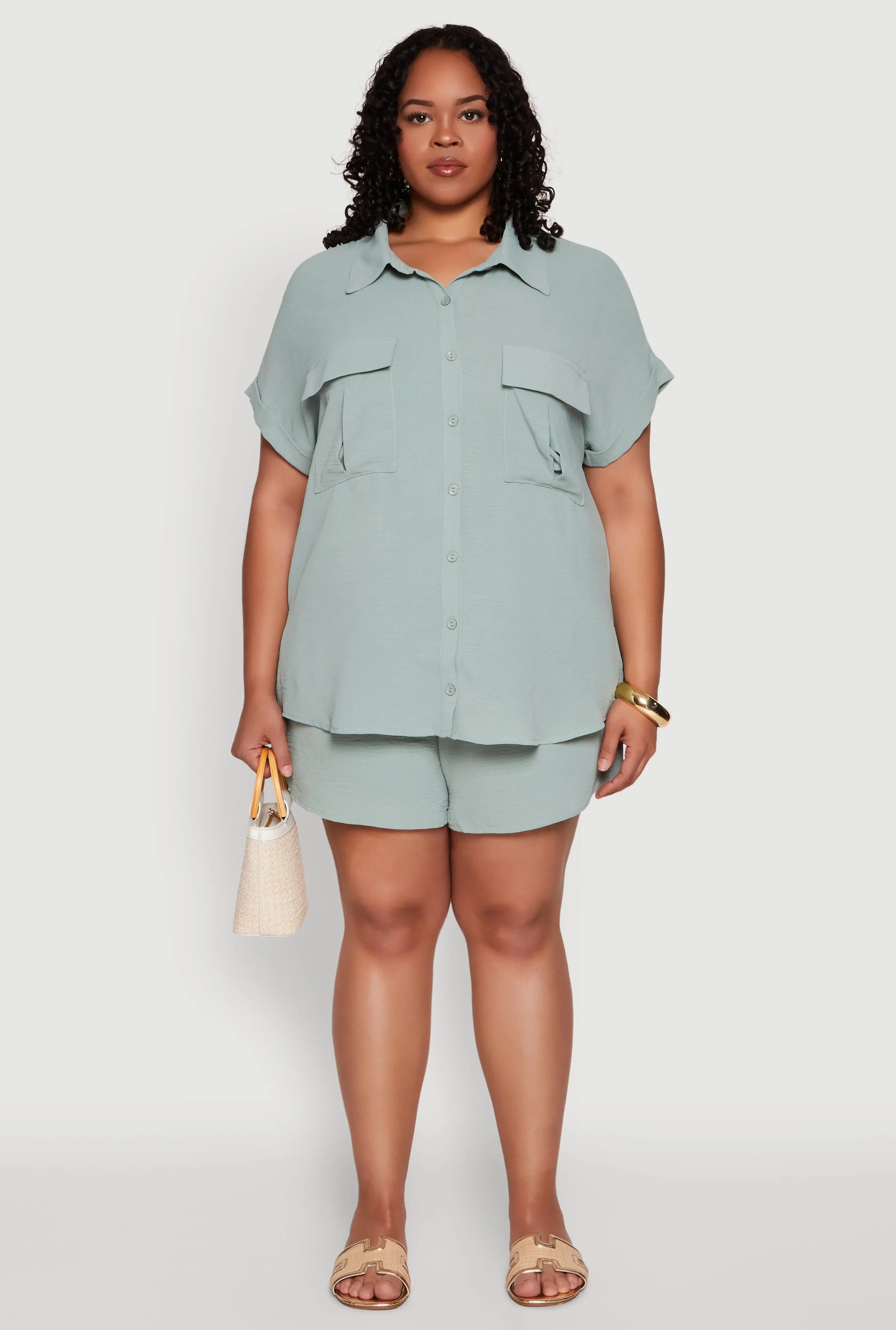 Plus Size Airy Cargo Pocket Shirt sold by Rainbow product image thumbnail 2
