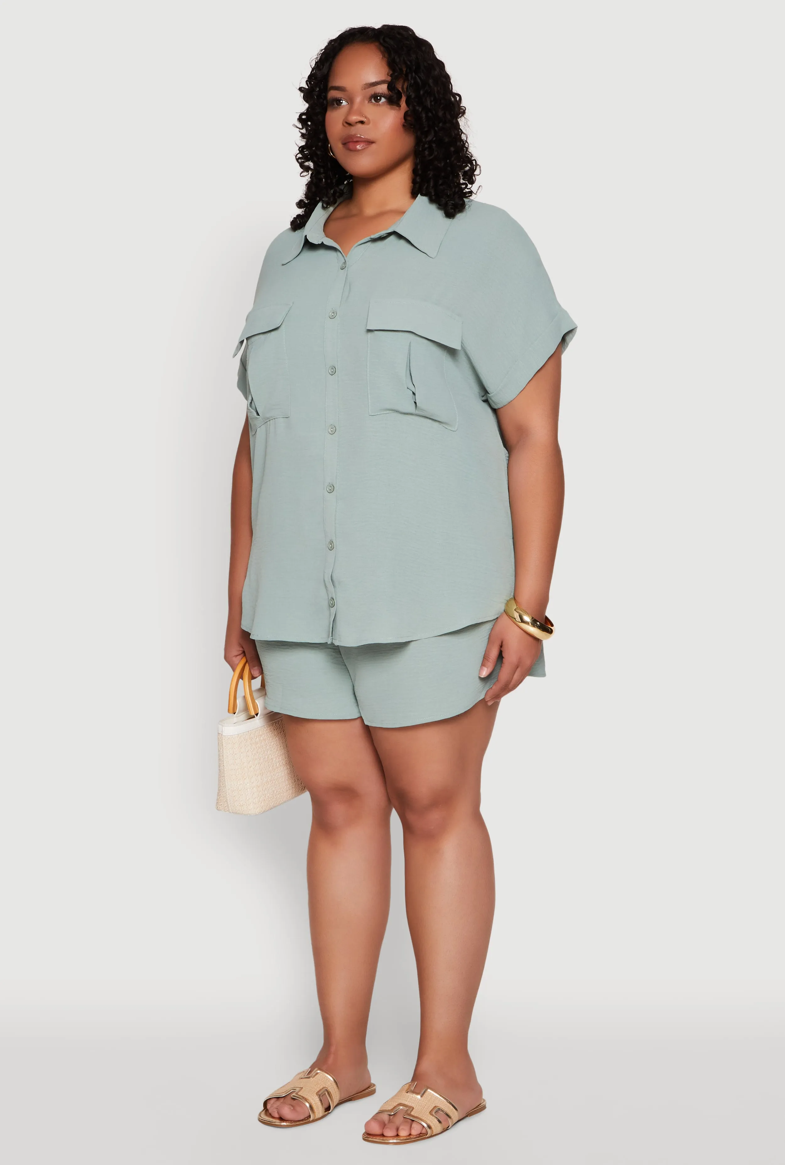 Plus Size Airy Cargo Pocket Shirt sold by Rainbow product image thumbnail 5