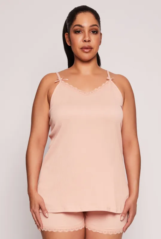 Plus Size Lace Trim Pajama Cami and Shorts sold by Rainbow