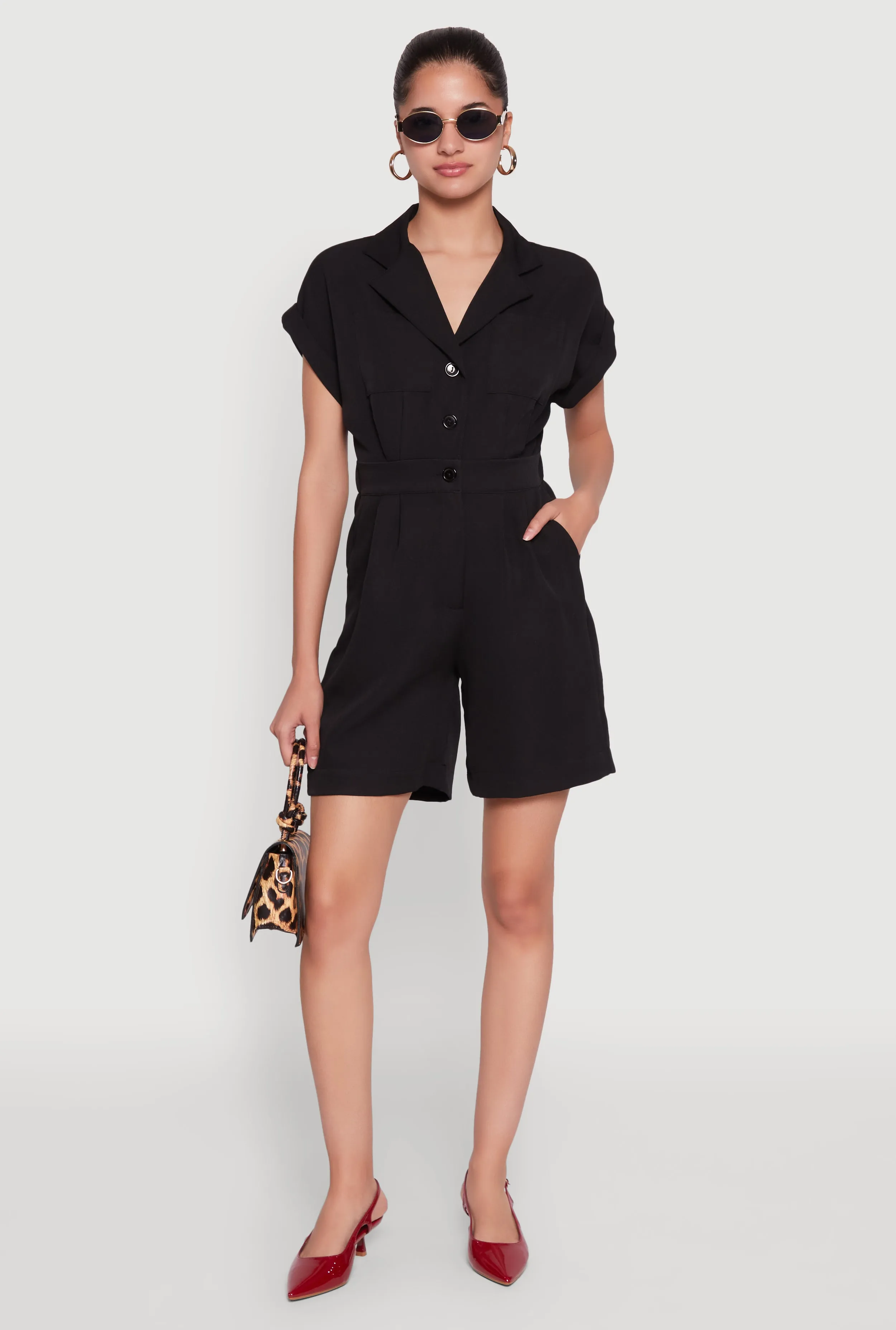 Button Front Fixed Cuff Romper sold by Rainbow